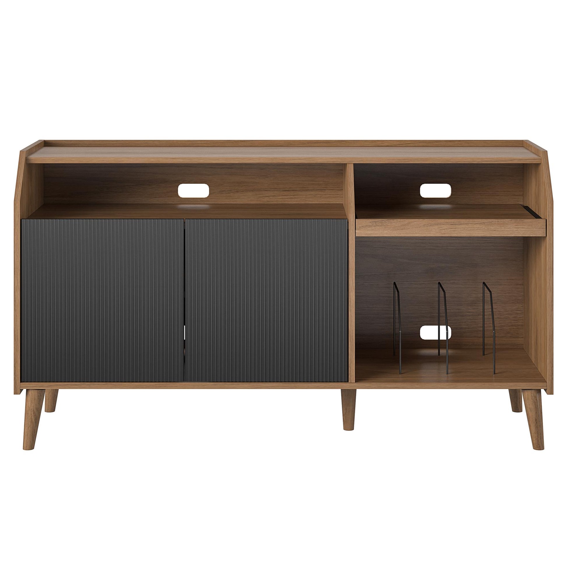 Magnolia TV Console/Record Station, Walnut/Black - Walnut