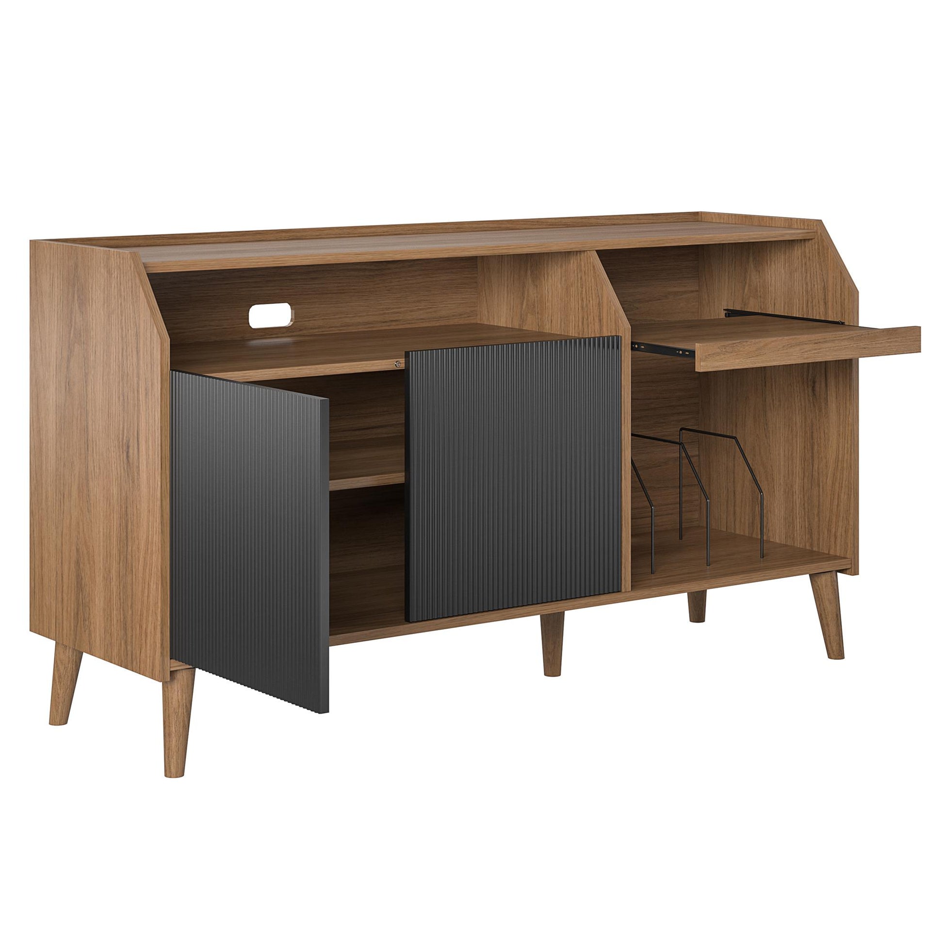 Magnolia TV Console/Record Station, Walnut/Black - Walnut