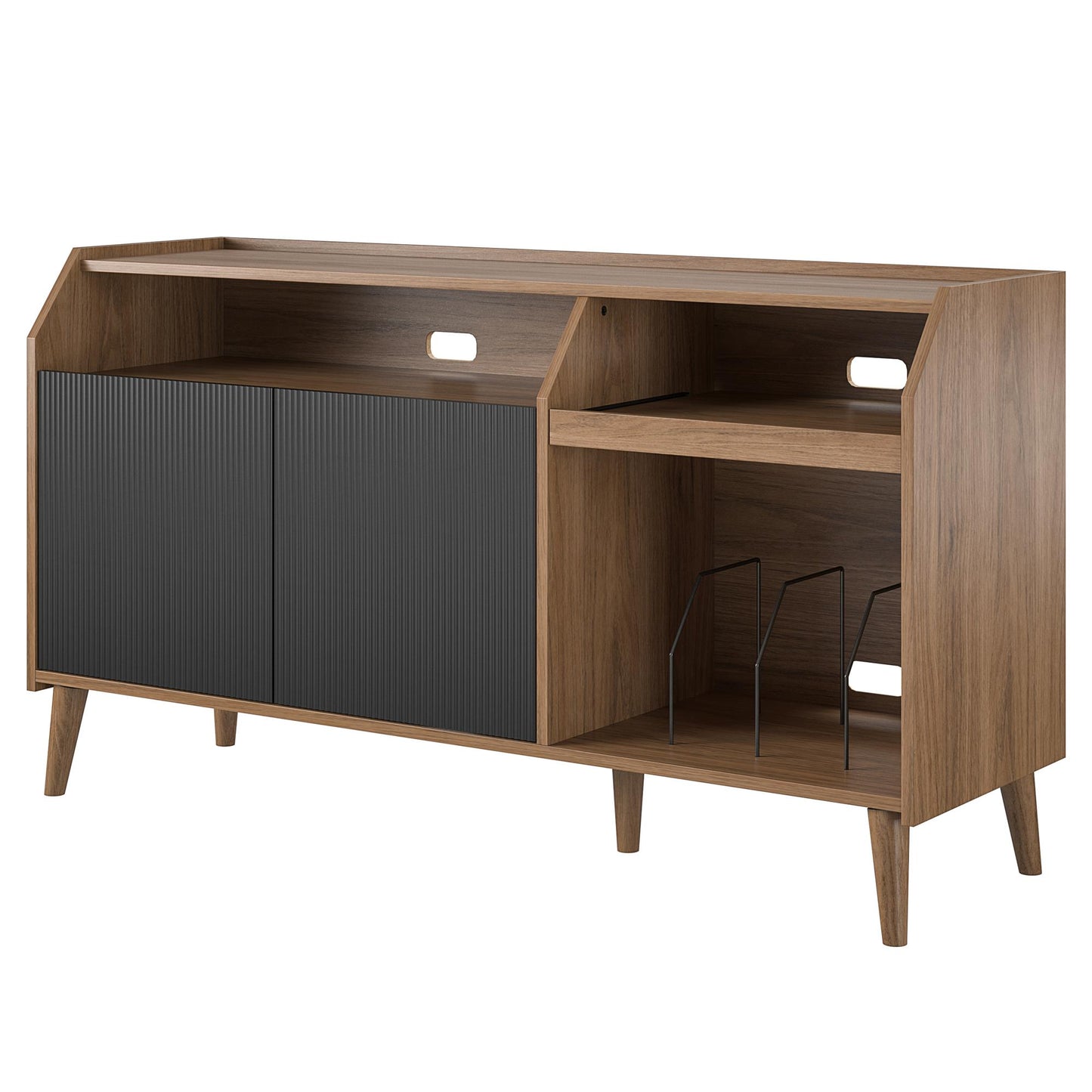 Magnolia TV Console/Record Station, Walnut/Black - Walnut