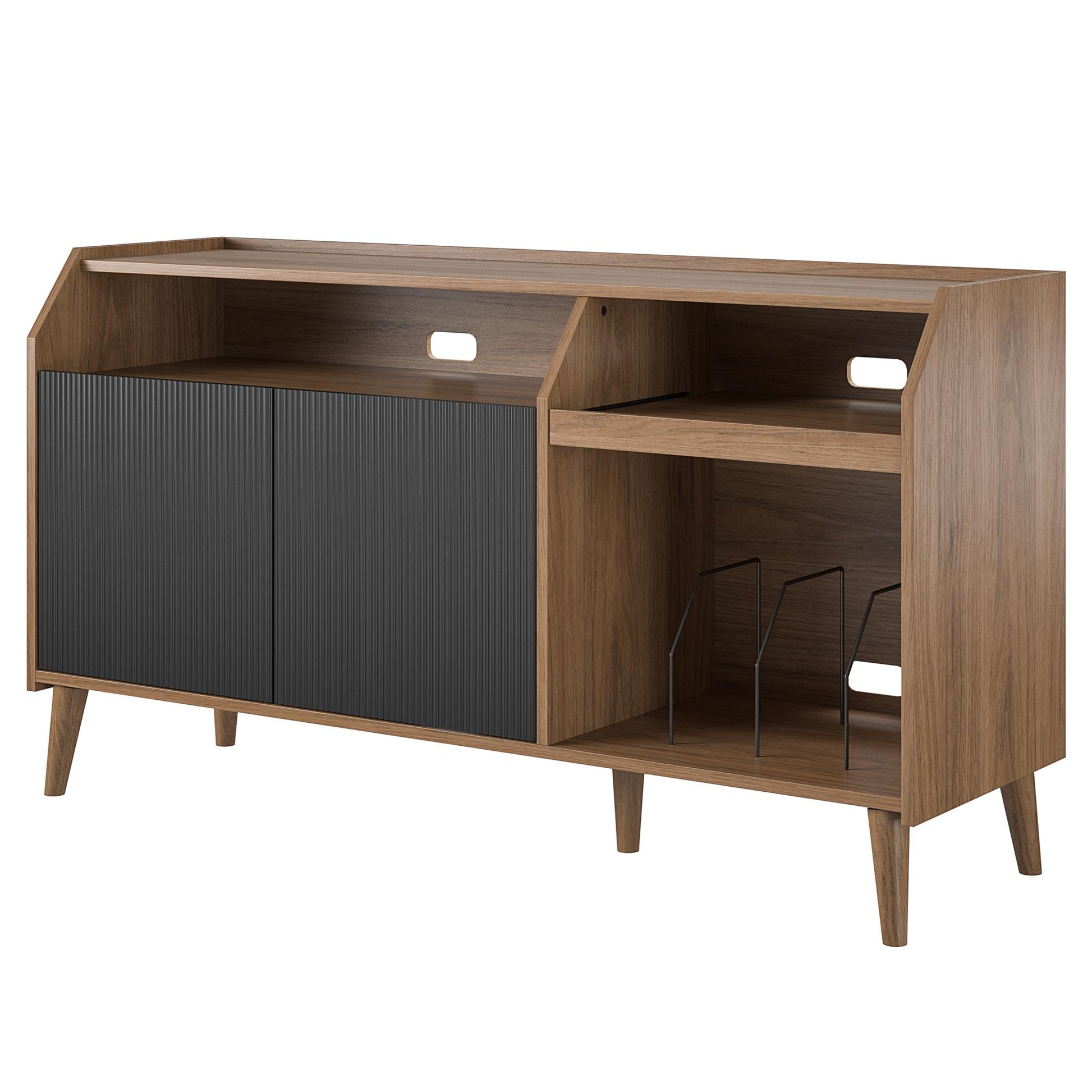 Magnolia TV Console/Record Station, Walnut/Black - Walnut