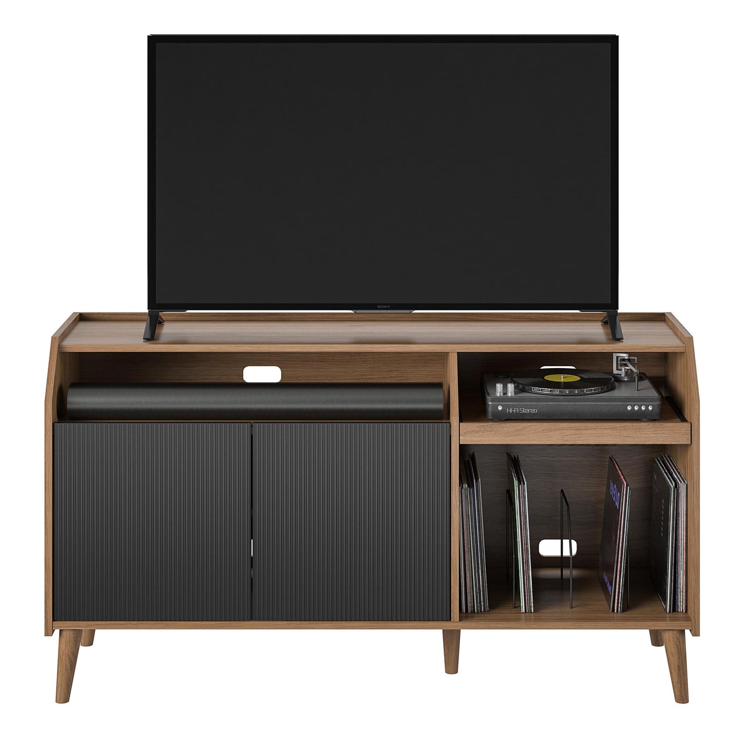 Magnolia TV Console/Record Station, Walnut/Black - Walnut