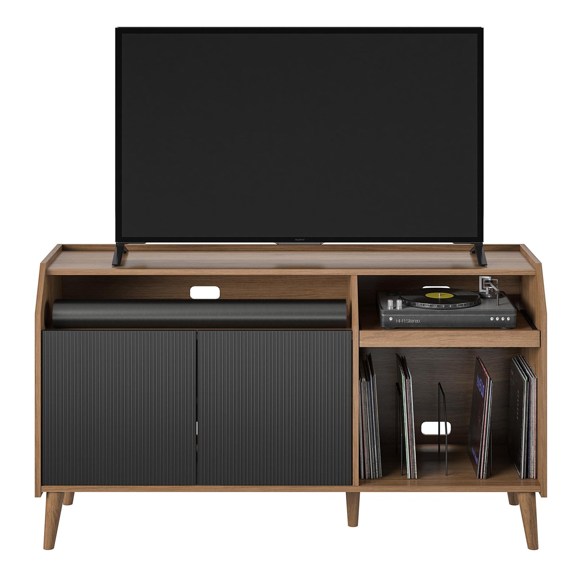 Magnolia TV Console/Record Station, Walnut/Black - Walnut