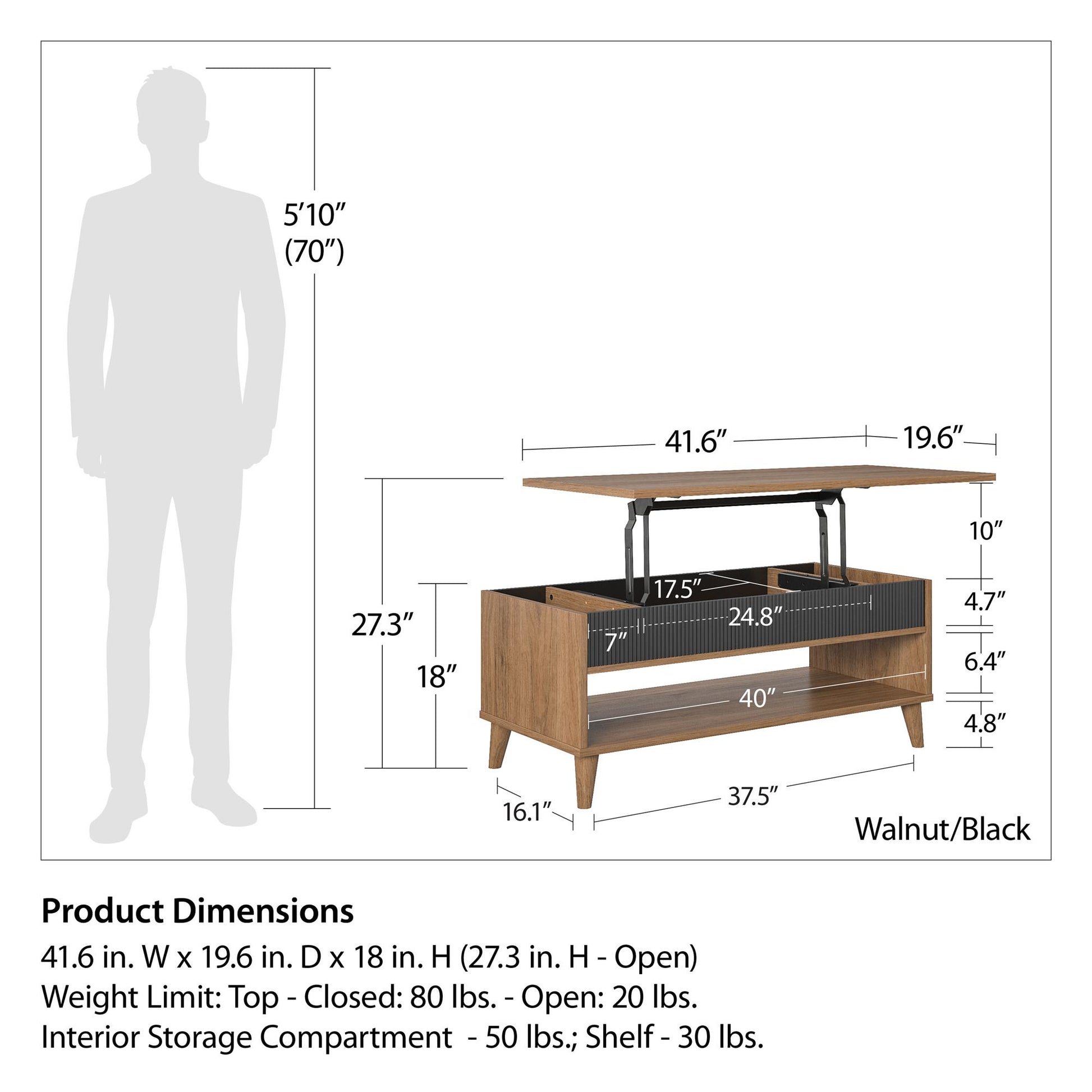 Magnolia Lift Top Coffee Table, Walnut/Black - Walnut