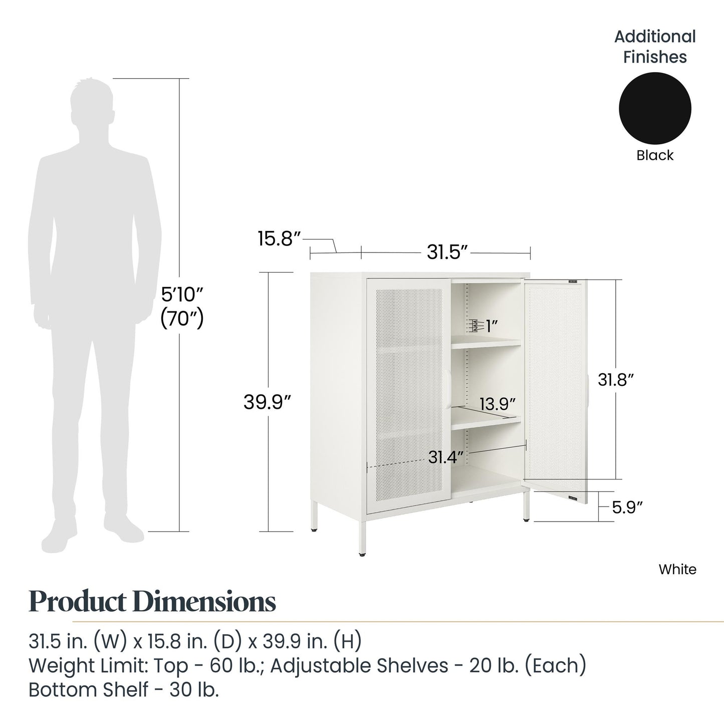 Sunset District 2 Door Accent Cabinet-Mesh Metal Locker, White - White
