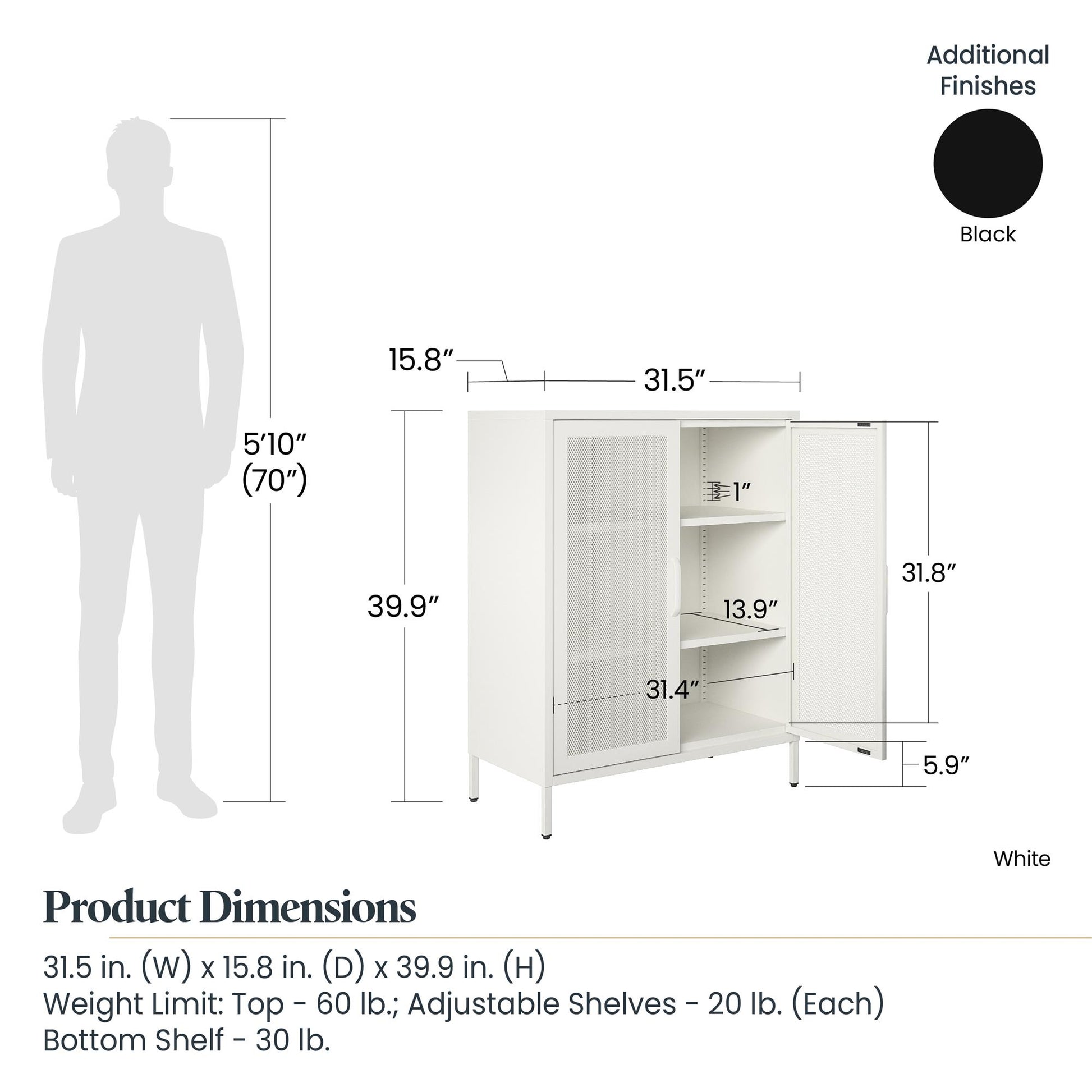 Sunset District 2 Door Accent Cabinet-Mesh Metal Locker, Black - Black