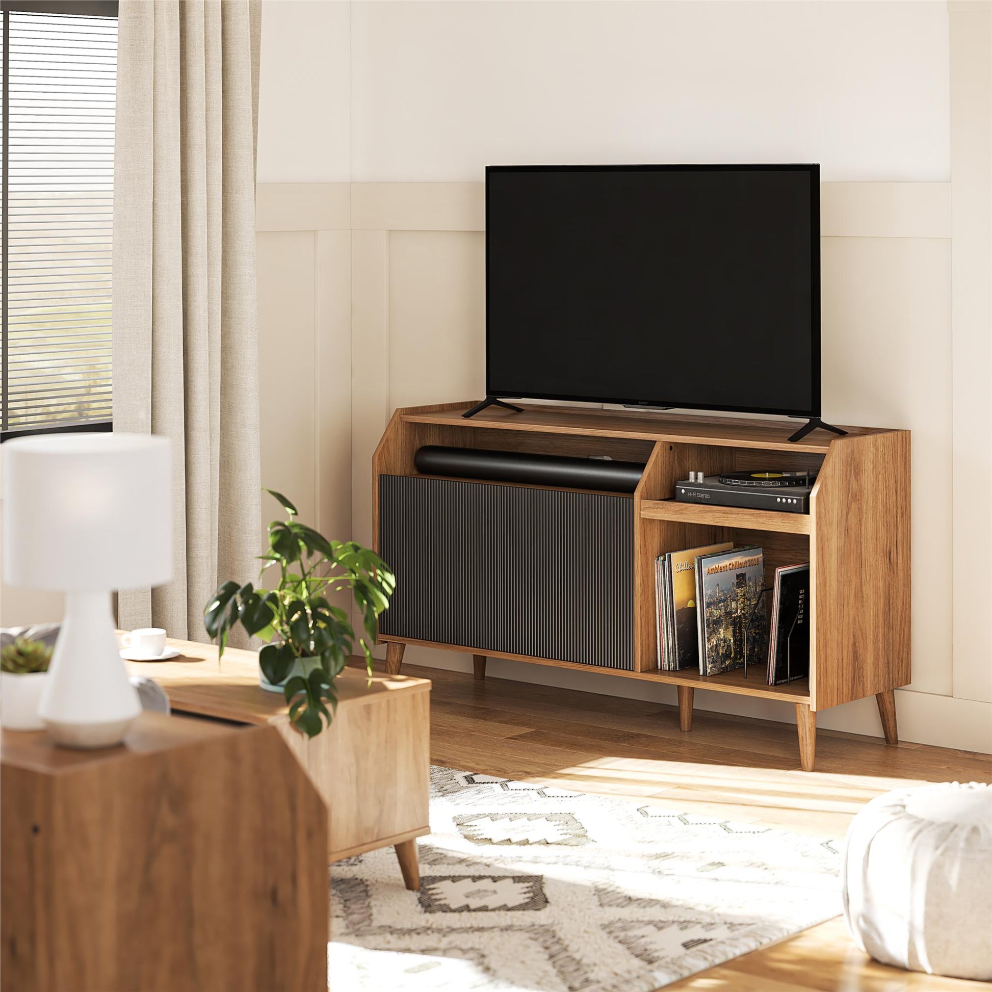 Magnolia TV Console/Record Station, Walnut/Black - Walnut