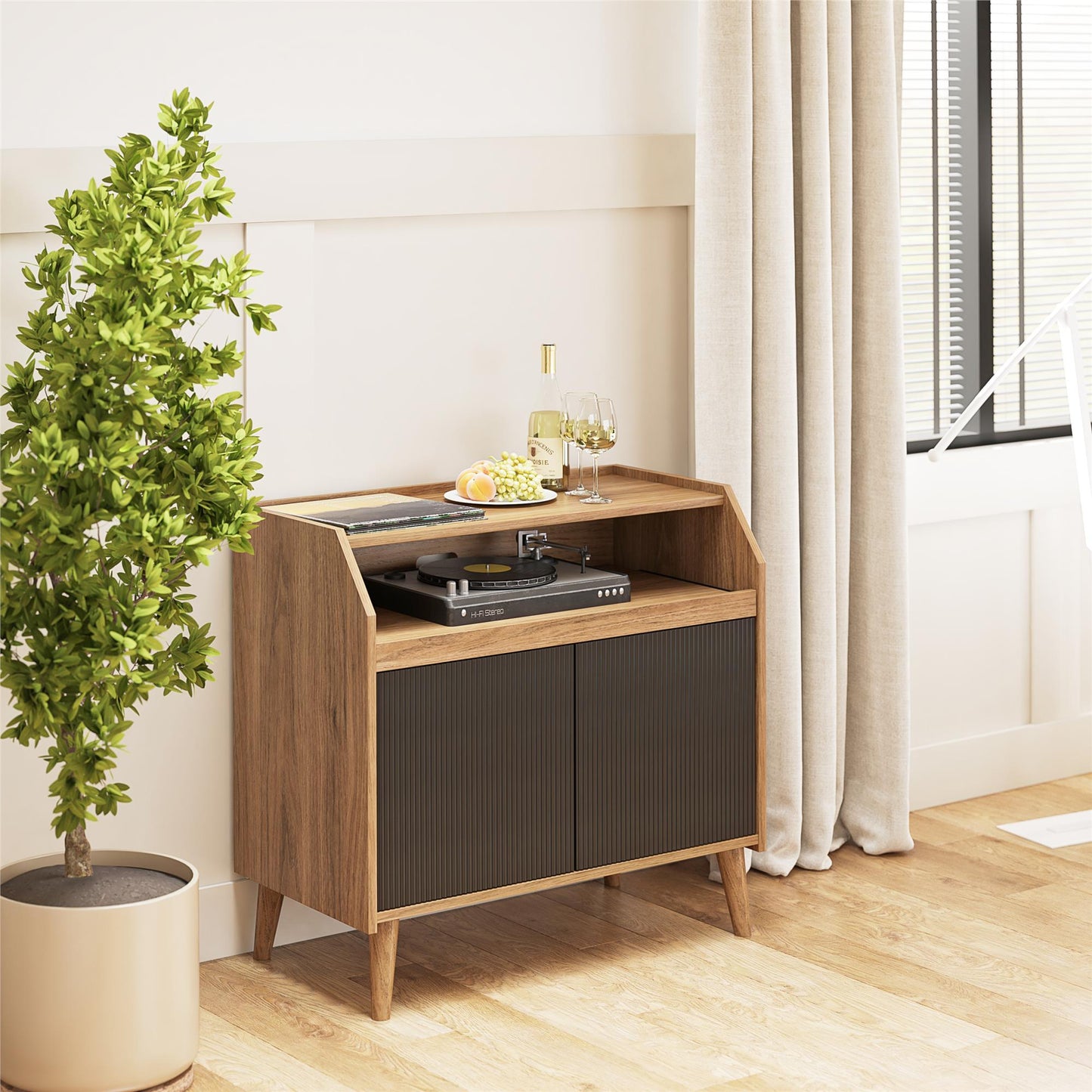 Magnolia Record Stand, Walnut/Black - Walnut