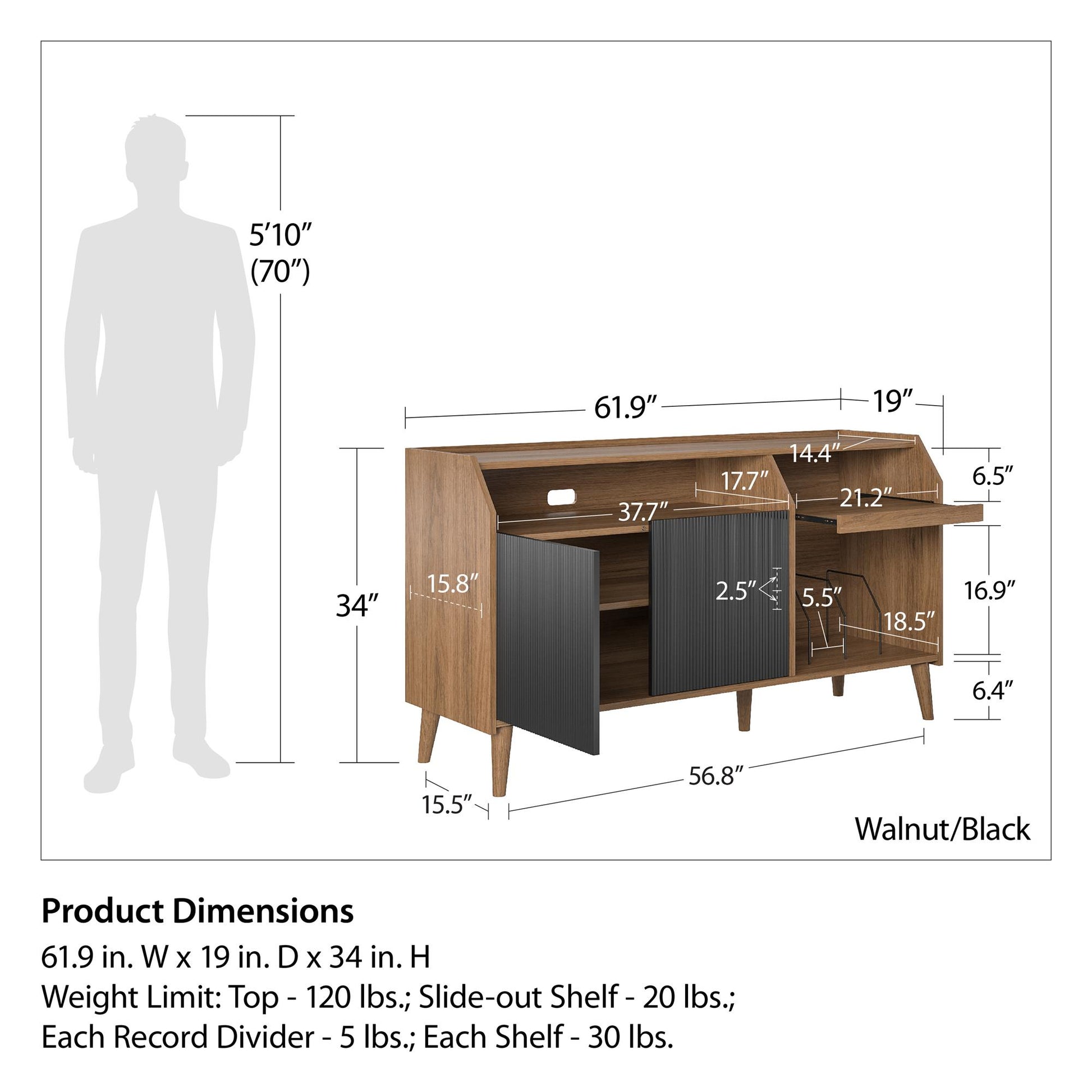 Magnolia TV Console/Record Station, Walnut/Black - Walnut
