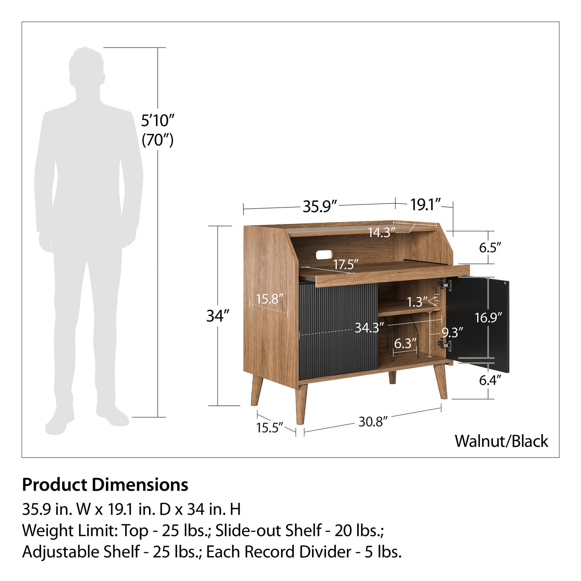 Magnolia Record Stand, Walnut/Black - Walnut