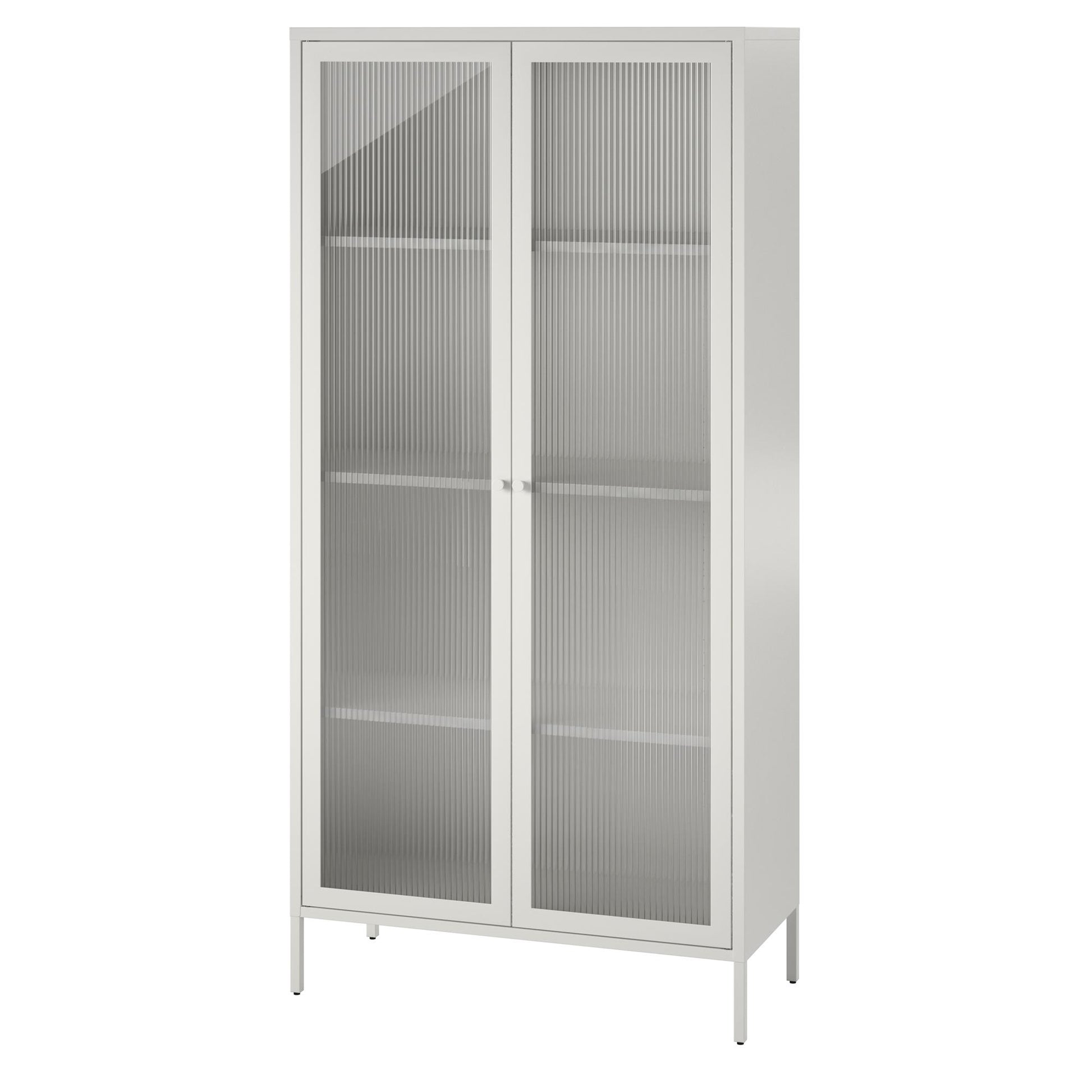 Ashbury Heights Tall 2 Door Storage Cabinet-Fluted Glass Metal Locker, White - White