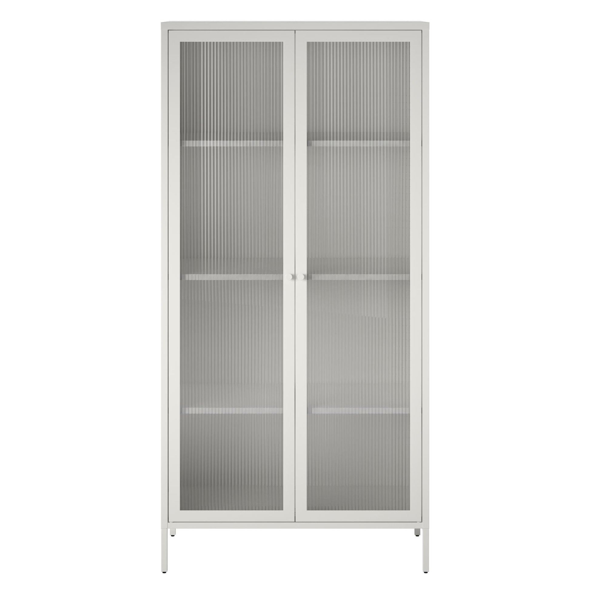 Ashbury Heights Tall 2 Door Storage Cabinet-Fluted Glass Metal Locker, White - White