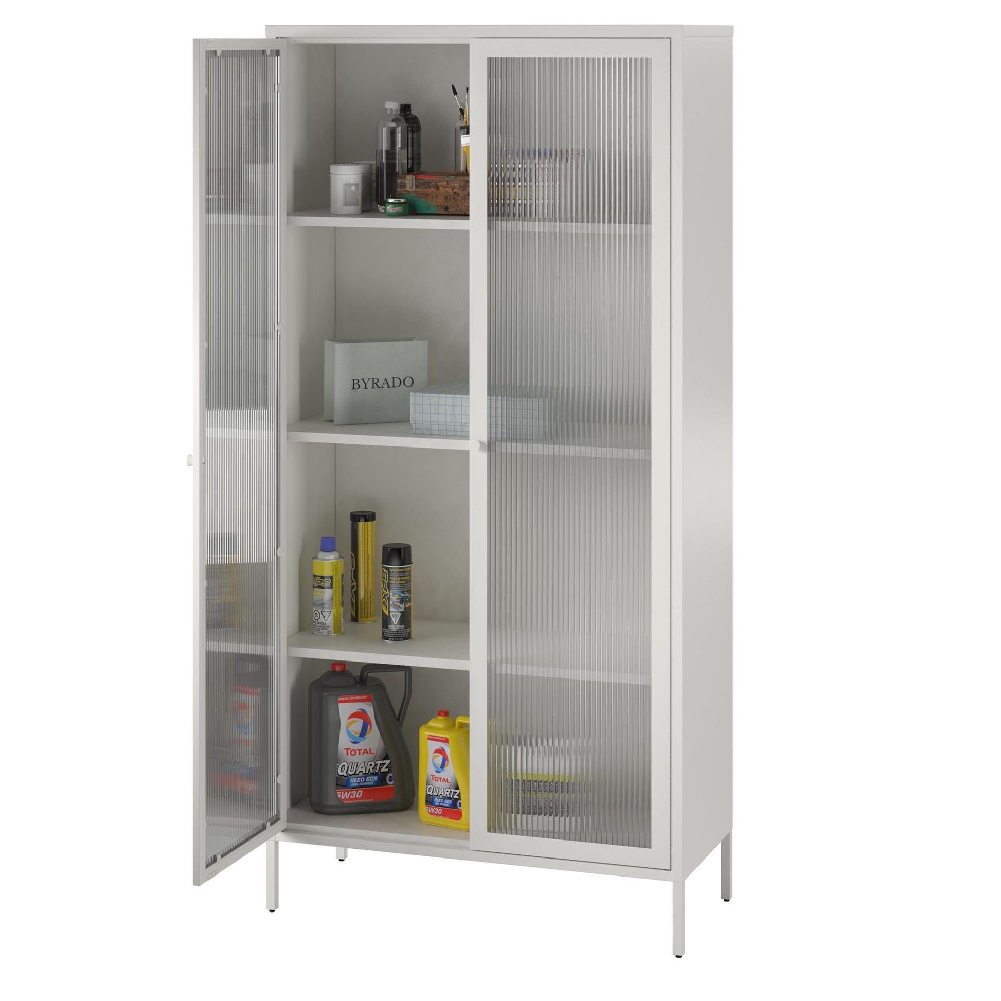 Ashbury Heights Tall 2 Door Storage Cabinet-Fluted Glass Metal Locker, White - White