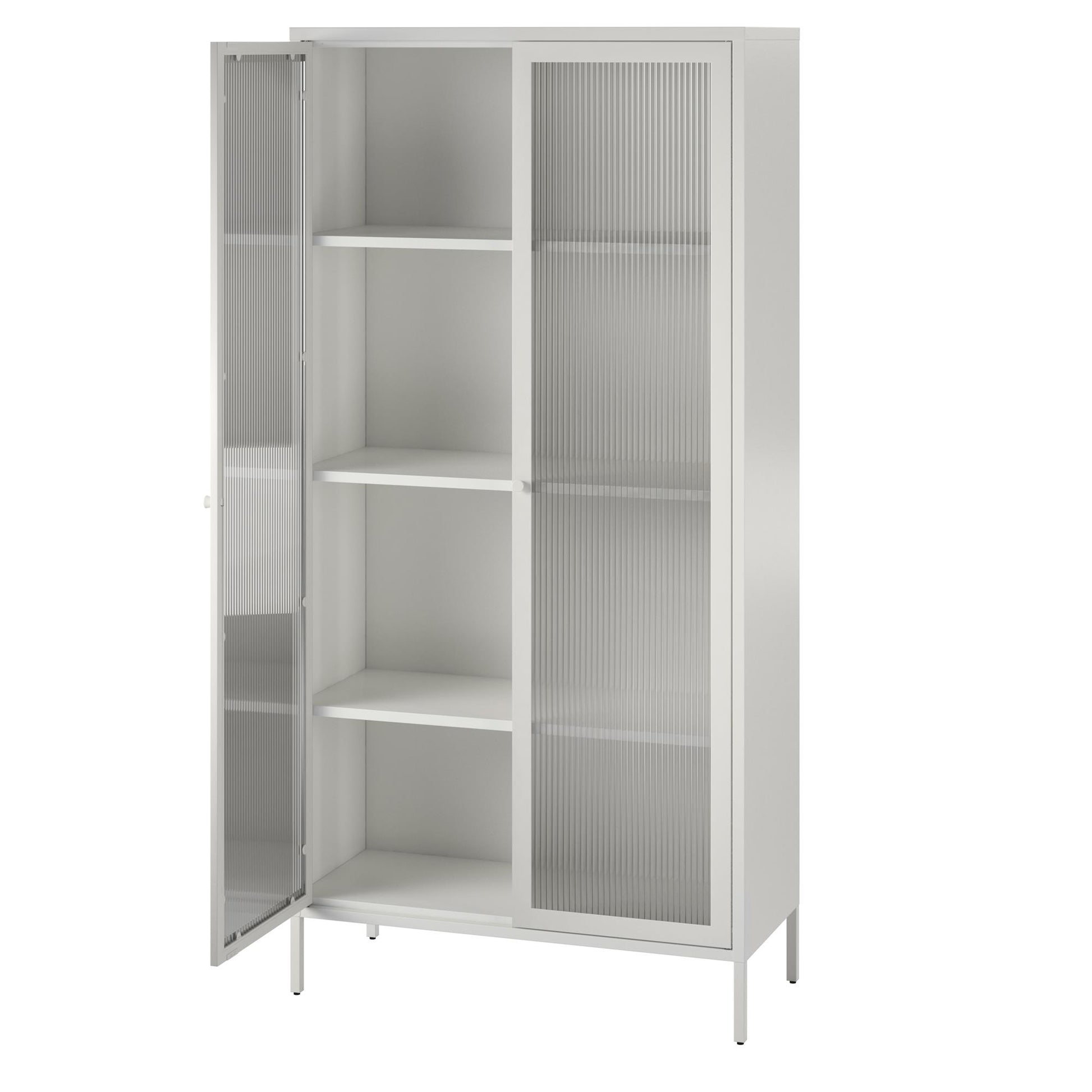 Ashbury Heights Tall 2 Door Storage Cabinet-Fluted Glass Metal Locker, White - White