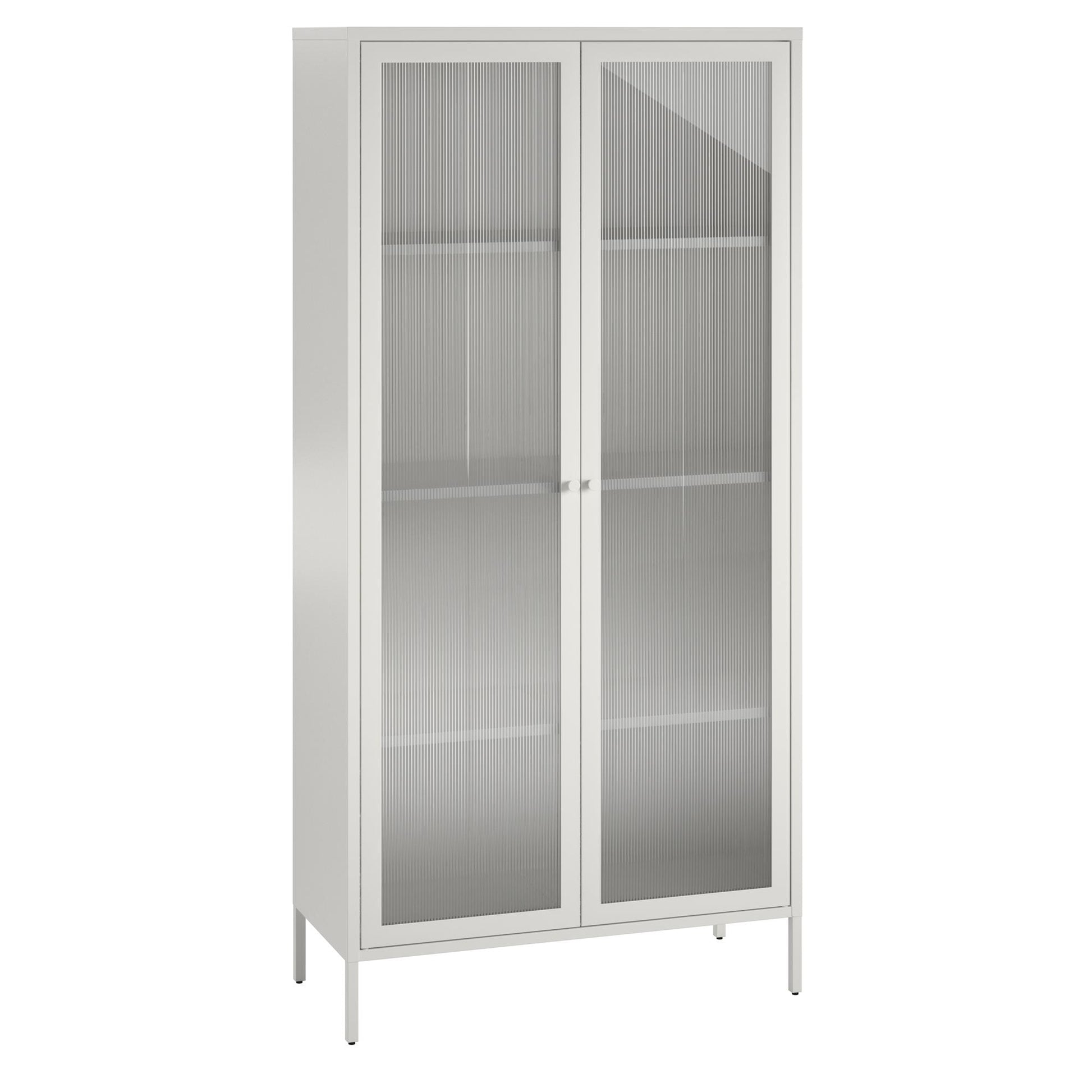 Ashbury Heights Tall 2 Door Storage Cabinet-Fluted Glass Metal Locker, White - White