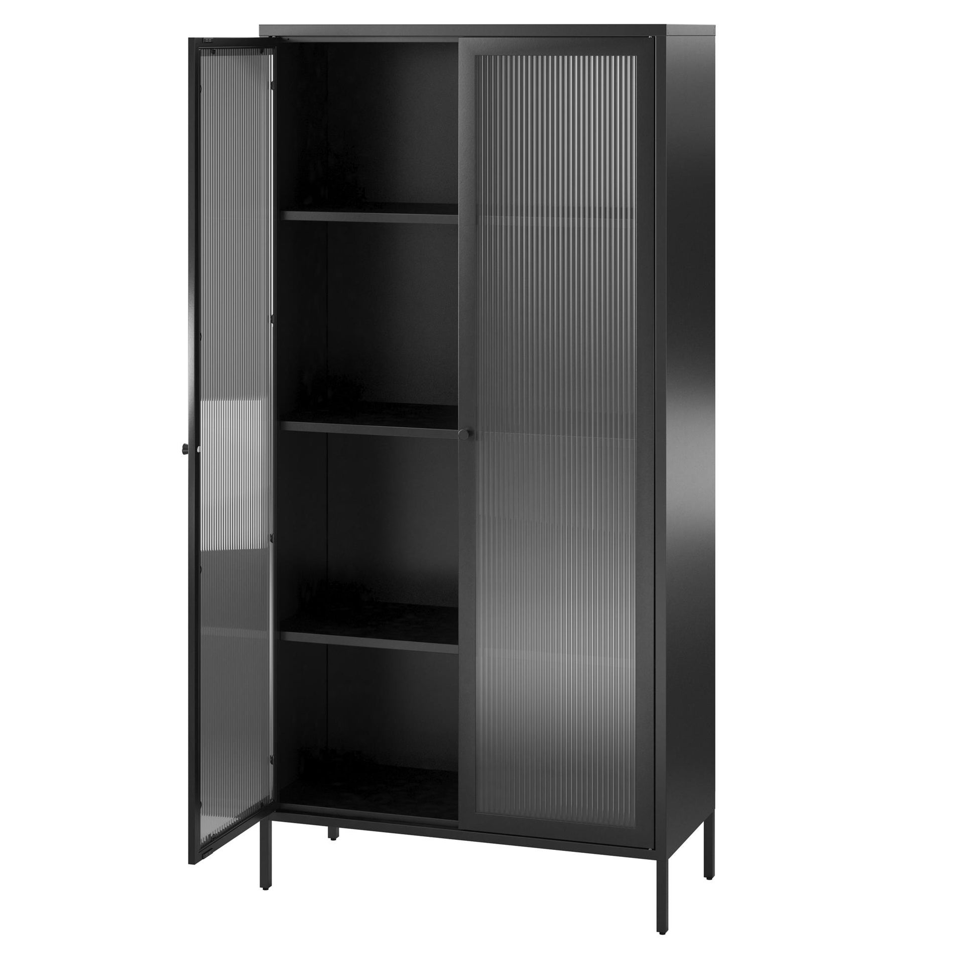 Ashbury Heights Tall 2 Door Storage Cabinet-Fluted Glass Metal Locker, Black - Black