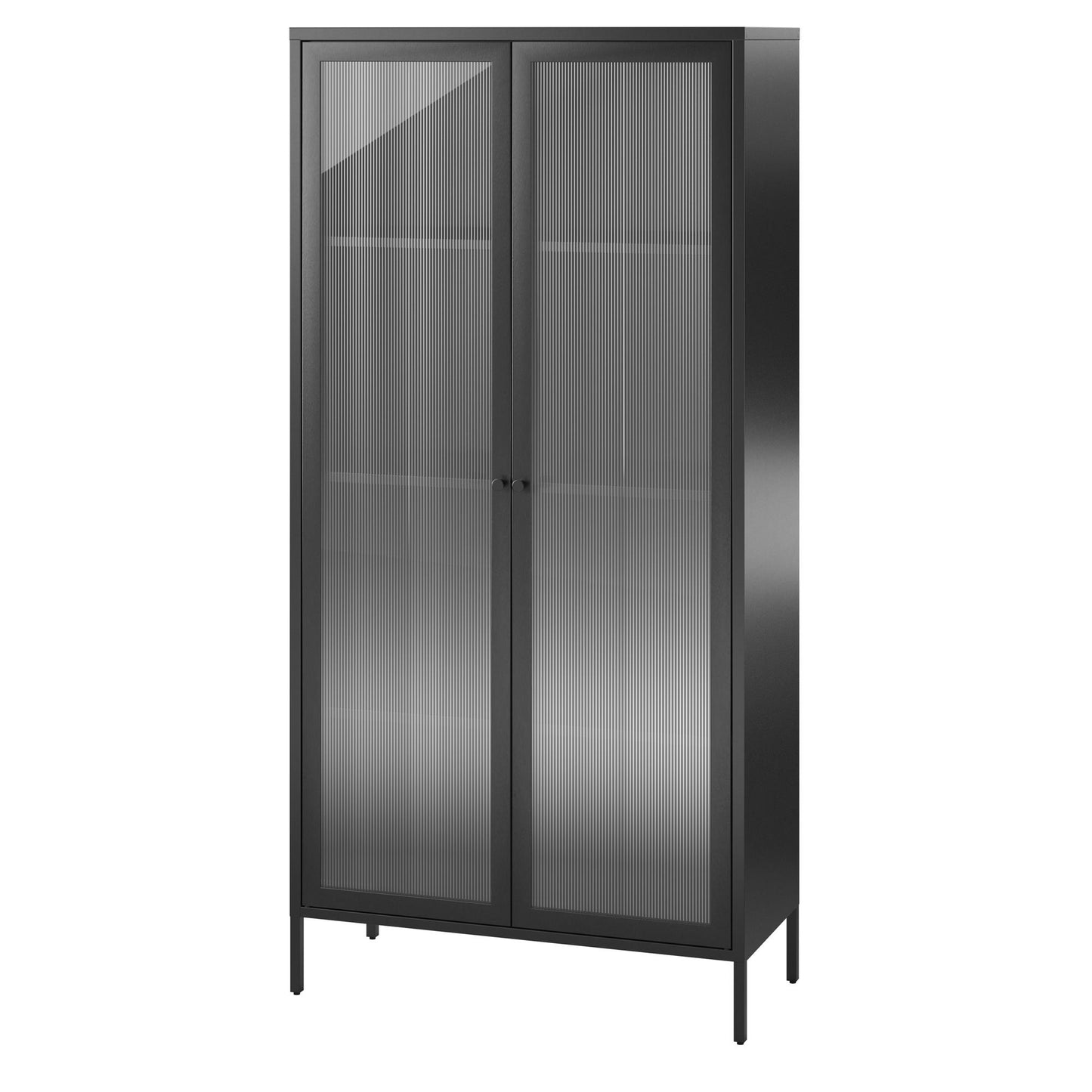 Ashbury Heights Tall 2 Door Storage Cabinet-Fluted Glass Metal Locker, Black - Black
