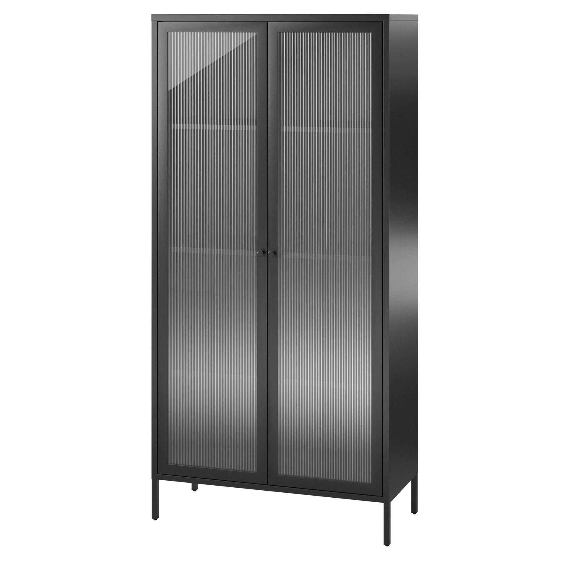 Ashbury Heights Tall 2 Door Storage Cabinet-Fluted Glass Metal Locker, Black - Black