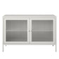 Ashbury Heights 2 Door Storage Cabinet-Fluted Glass Metal Locker, White - White