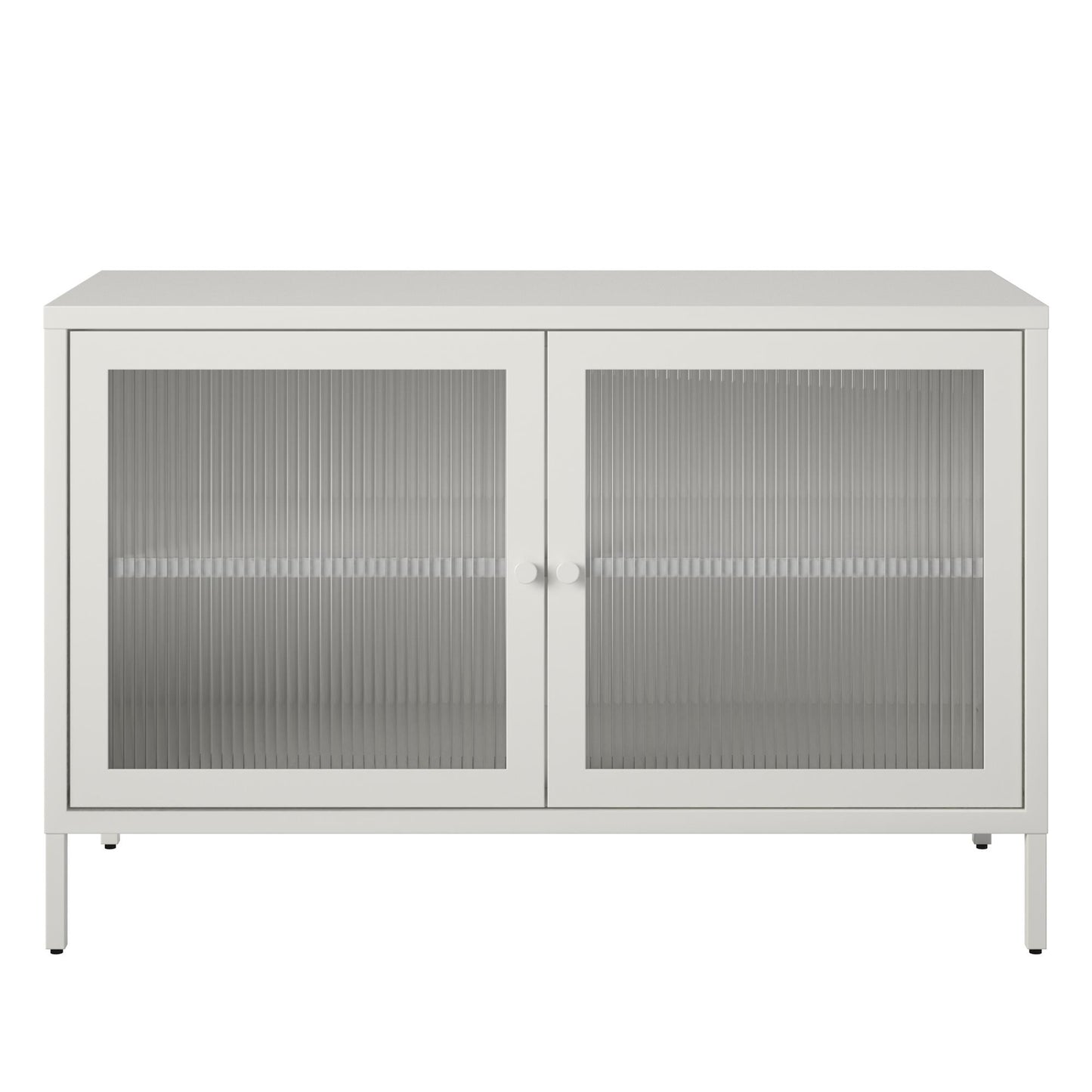 Ashbury Heights 2 Door Storage Cabinet-Fluted Glass Metal Locker, White - White