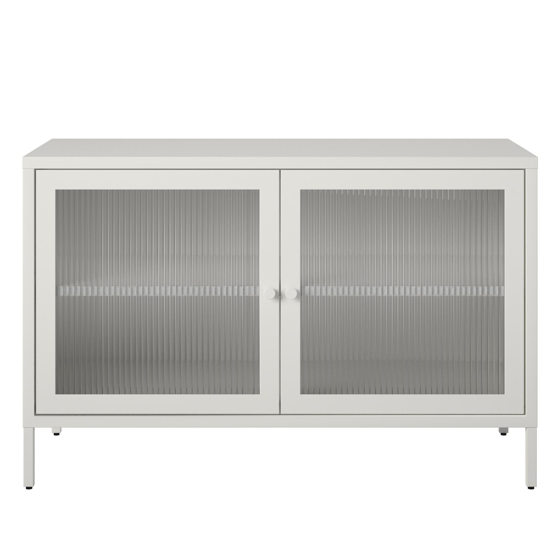 Ashbury Heights 2 Door Storage Cabinet-Fluted Glass Metal Locker, White - White