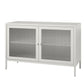 Ashbury Heights 2 Door Storage Cabinet-Fluted Glass Metal Locker, White - White