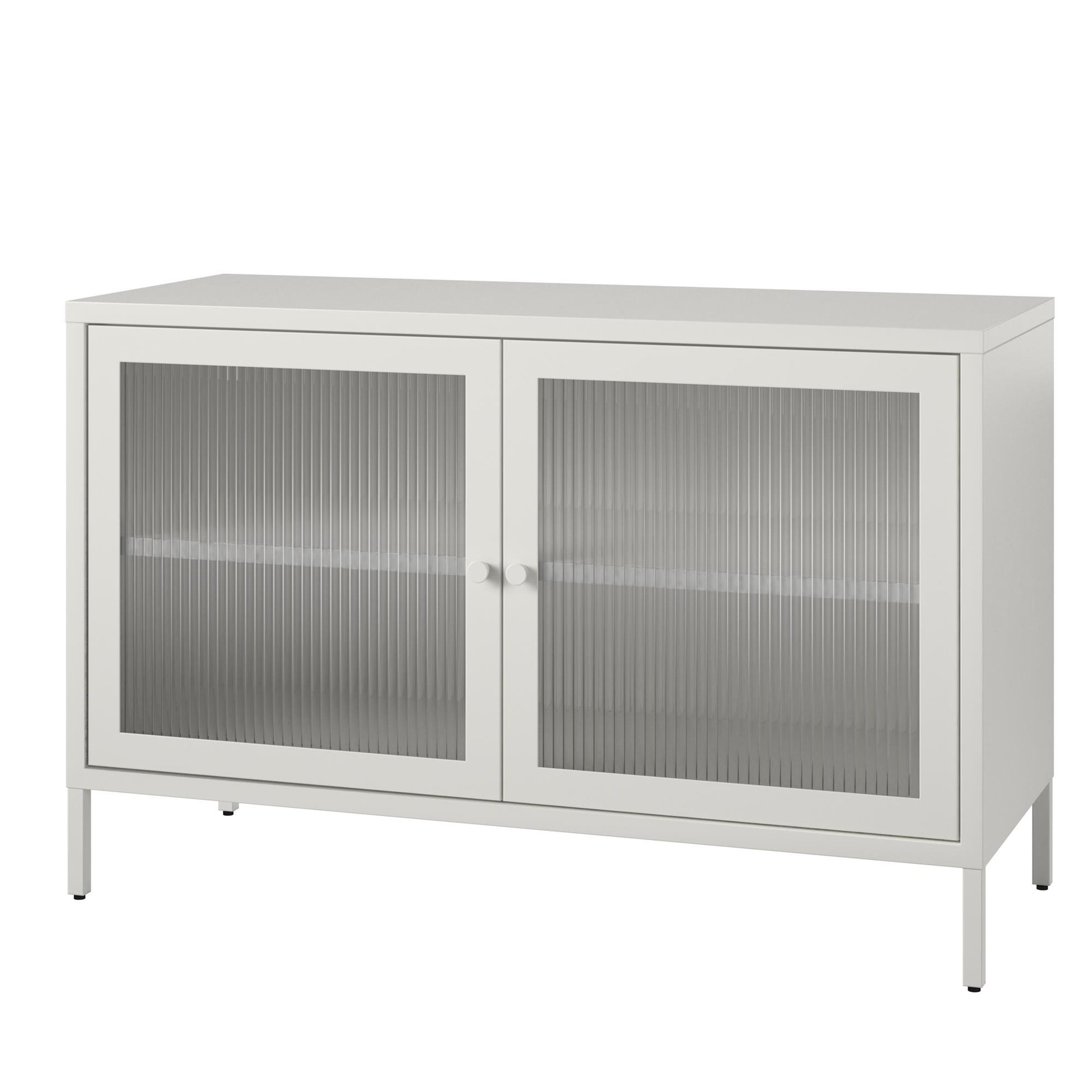 Ashbury Heights 2 Door Storage Cabinet-Fluted Glass Metal Locker, White - White