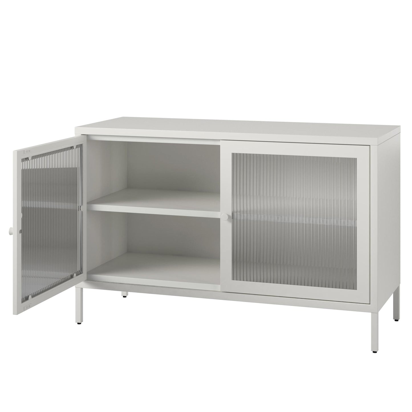 Ashbury Heights 2 Door Storage Cabinet-Fluted Glass Metal Locker, White - White