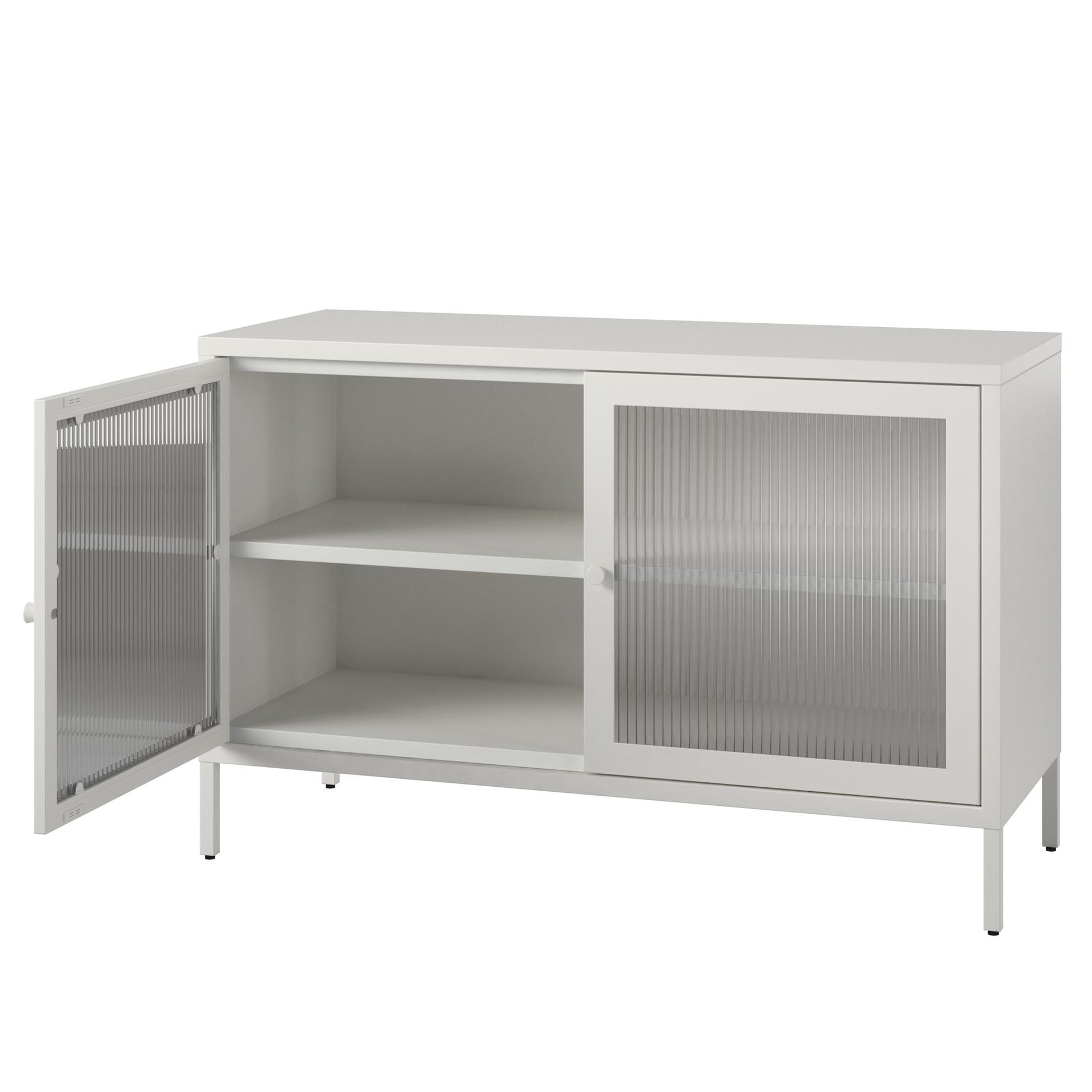 Ashbury Heights 2 Door Storage Cabinet-Fluted Glass Metal Locker, White - White