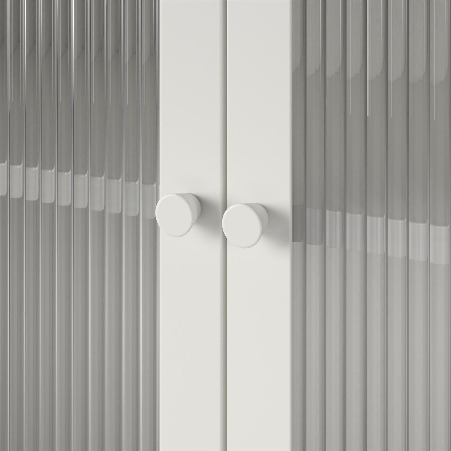 Ashbury Heights 2 Door Storage Cabinet-Fluted Glass Metal Locker, White - White