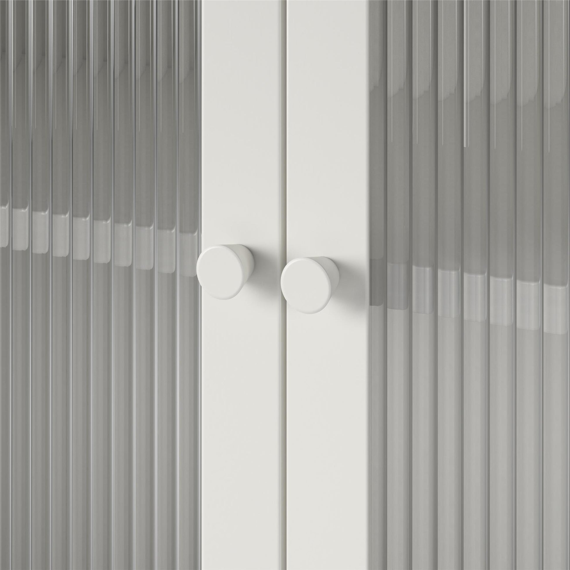 Ashbury Heights 2 Door Storage Cabinet-Fluted Glass Metal Locker, White - White