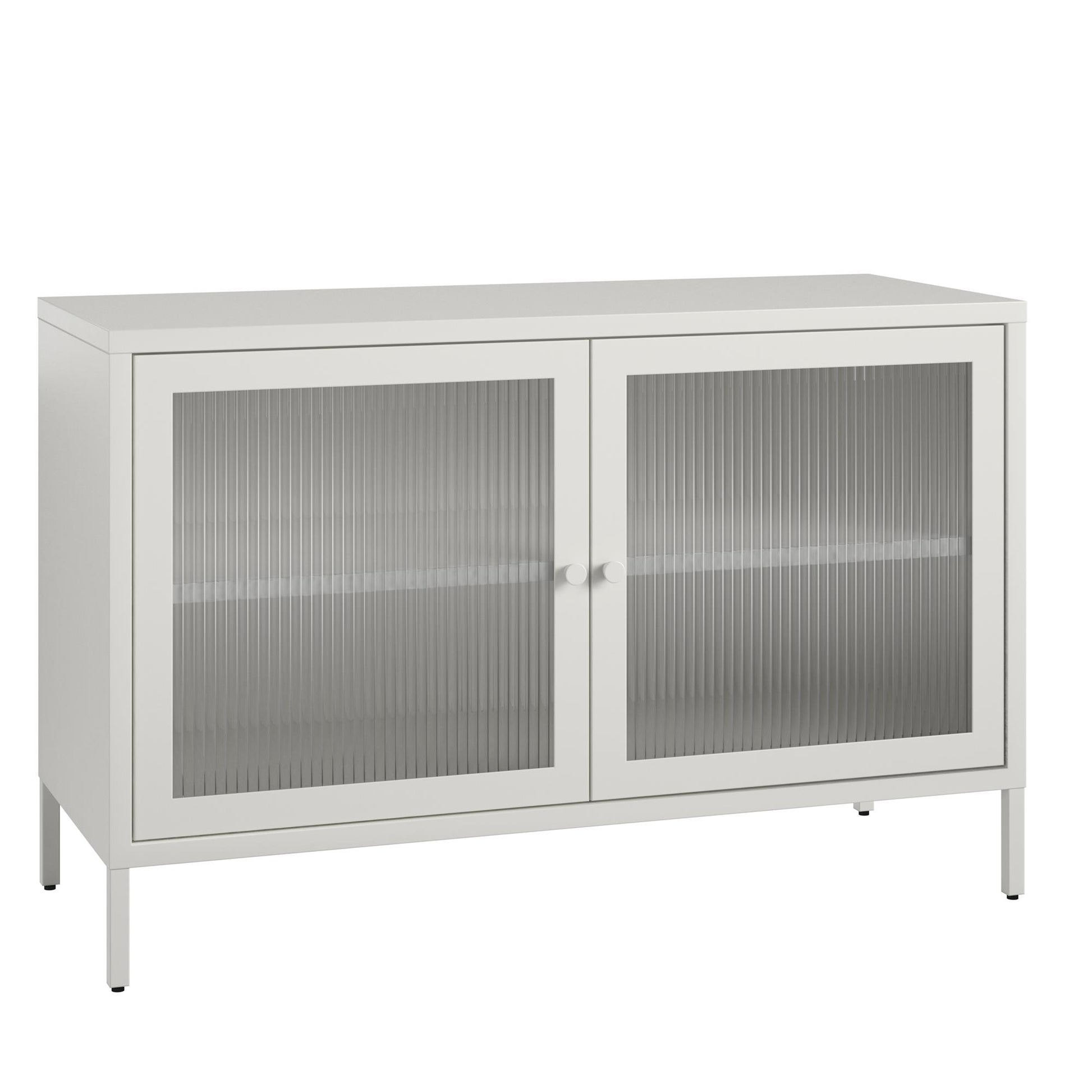 Ashbury Heights 2 Door Storage Cabinet-Fluted Glass Metal Locker, White - White