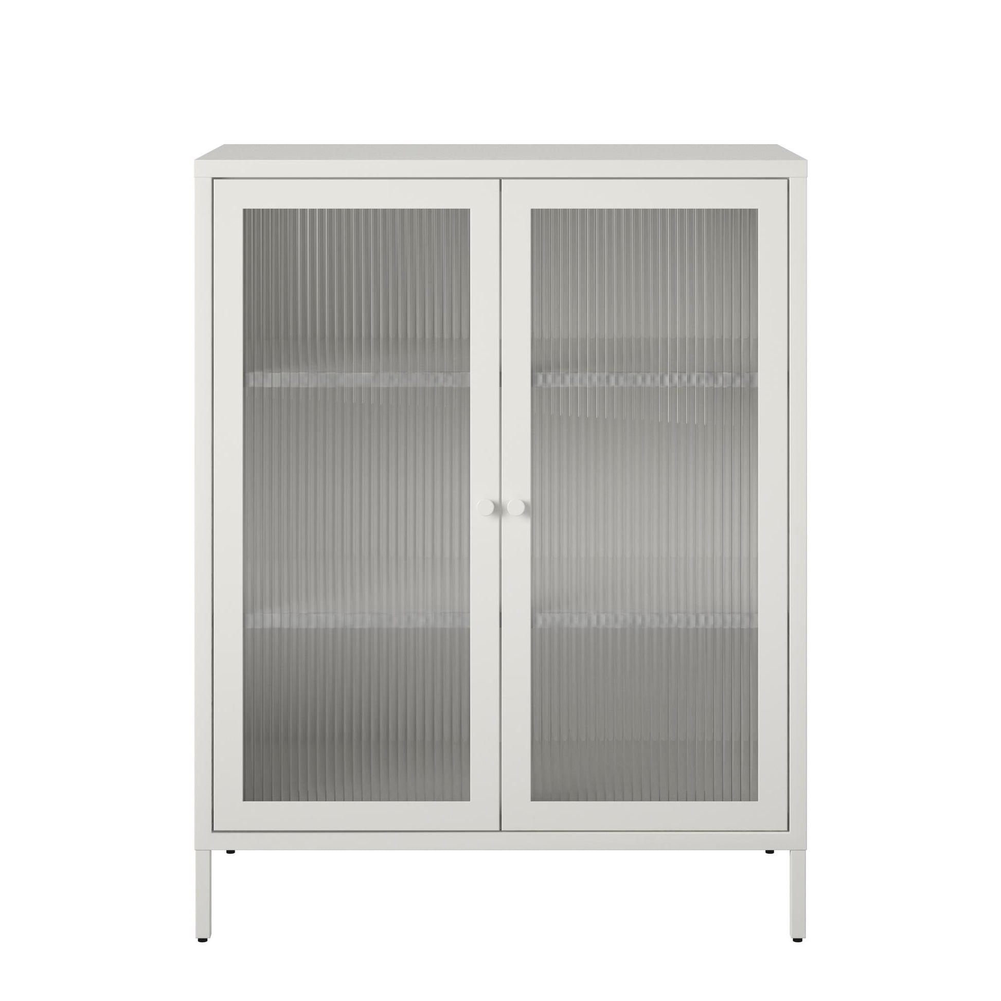 Ashbury Heights 2 Door Accent Cabinet-Fluted Glass Metal Locker, White - White
