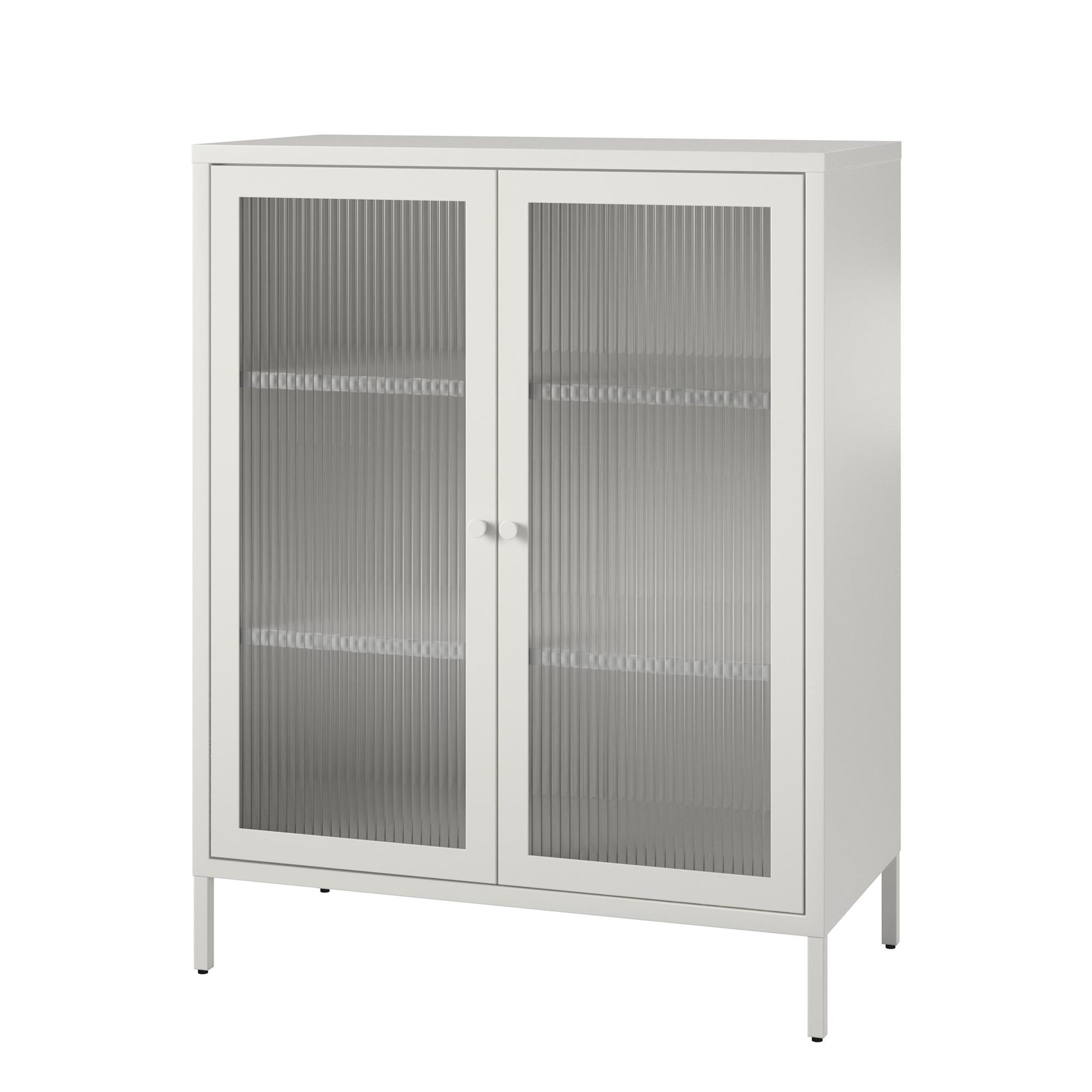 Ashbury Heights 2 Door Accent Cabinet-Fluted Glass Metal Locker, White - White