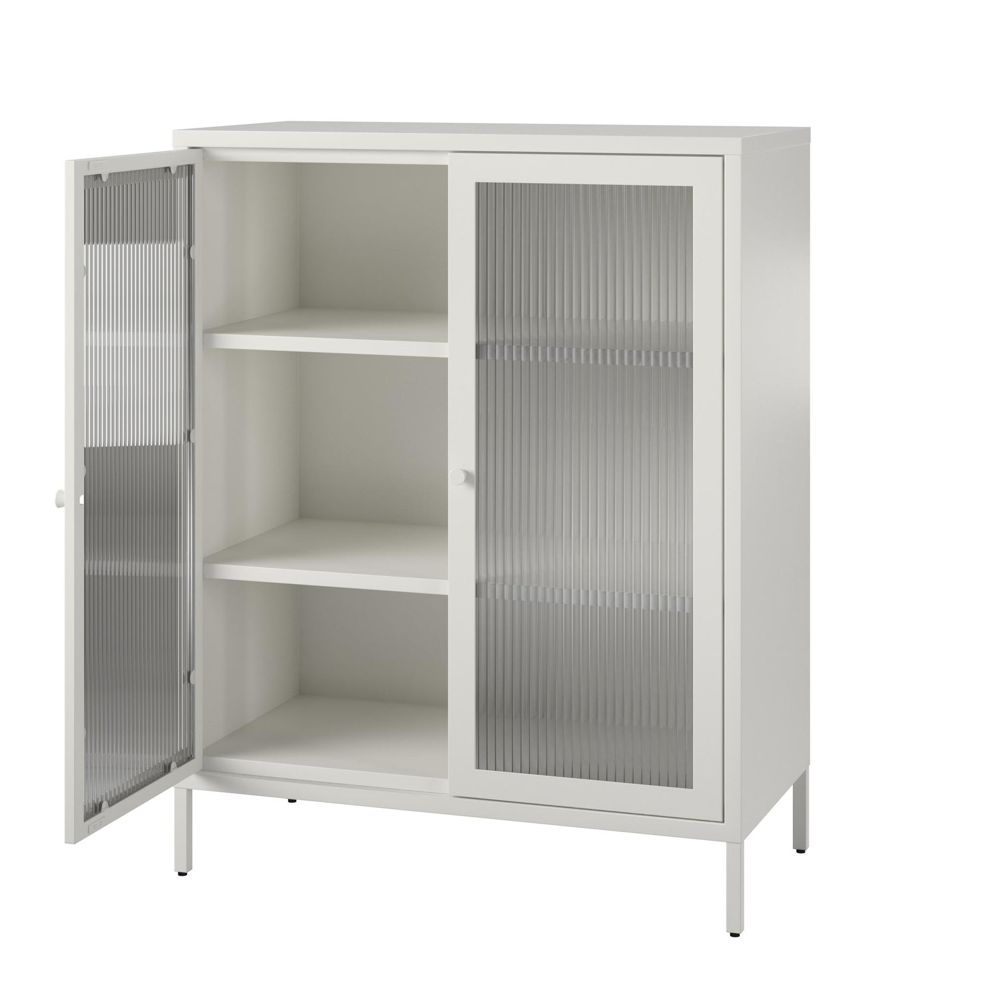 Ashbury Heights 2 Door Accent Cabinet-Fluted Glass Metal Locker, White - White