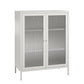 Ashbury Heights 2 Door Accent Cabinet-Fluted Glass Metal Locker, White - White