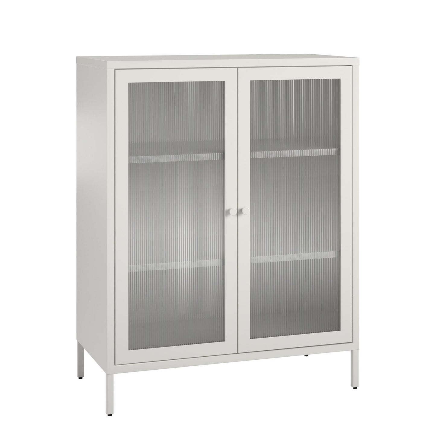 Ashbury Heights 2 Door Accent Cabinet-Fluted Glass Metal Locker, White - White