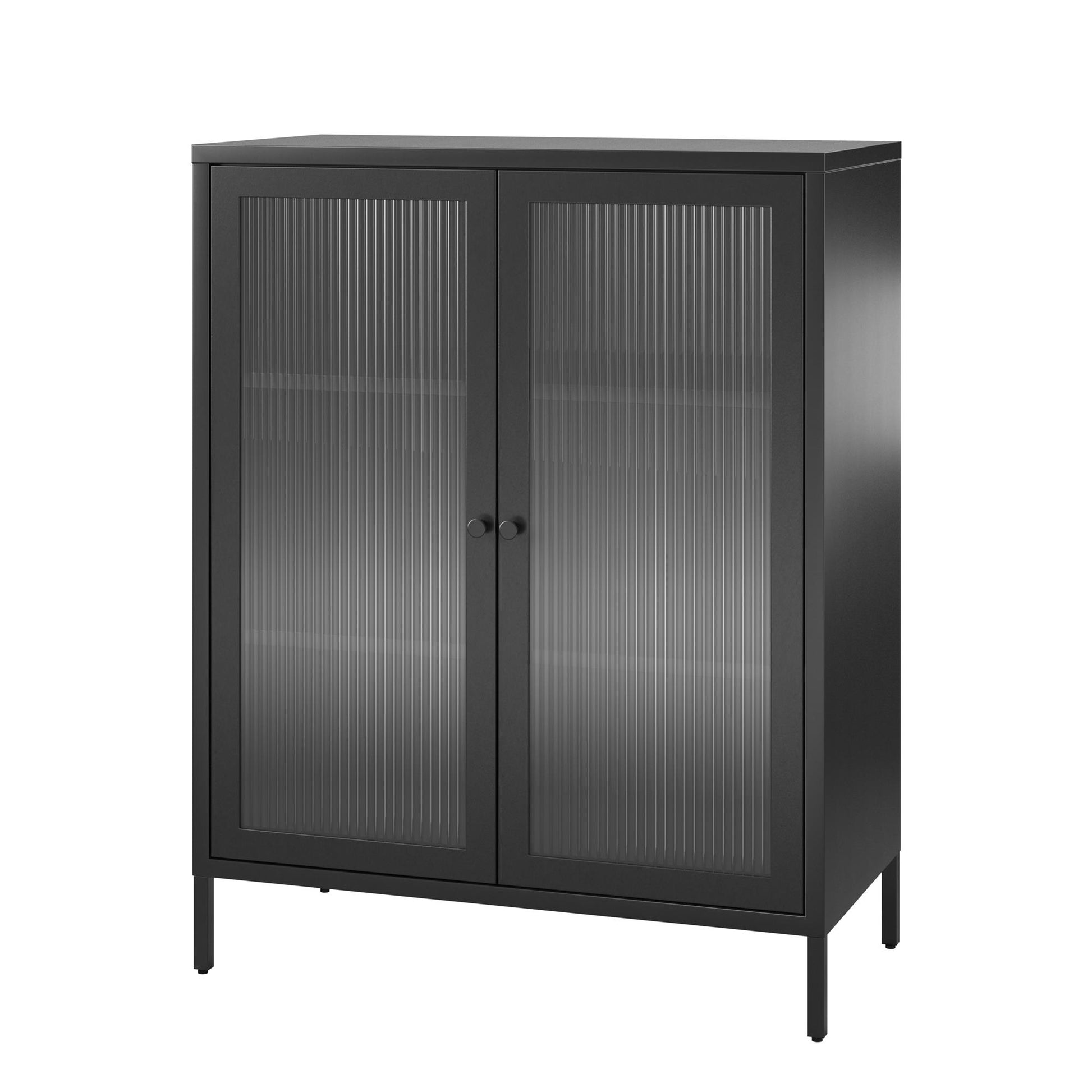 Ashbury Heights 2 Door Accent Cabinet-Fluted Glass Metal Locker, Black - Black