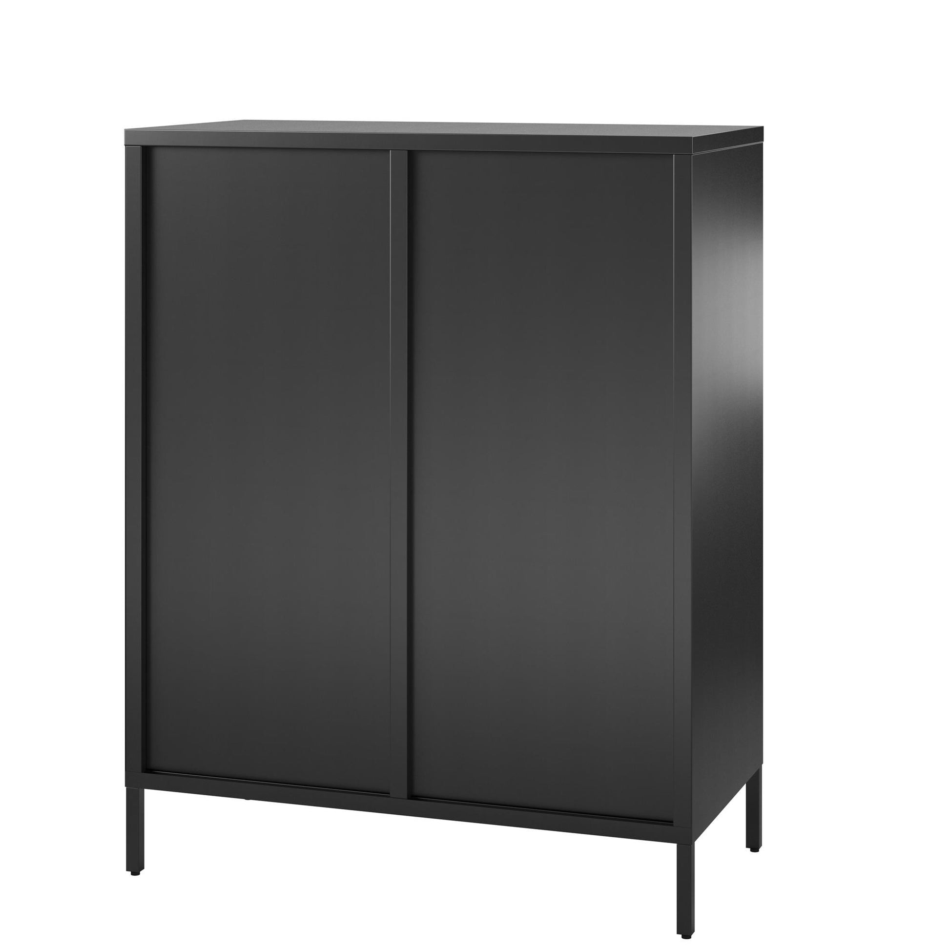 Ashbury Heights 2 Door Accent Cabinet-Fluted Glass Metal Locker, Black - Black