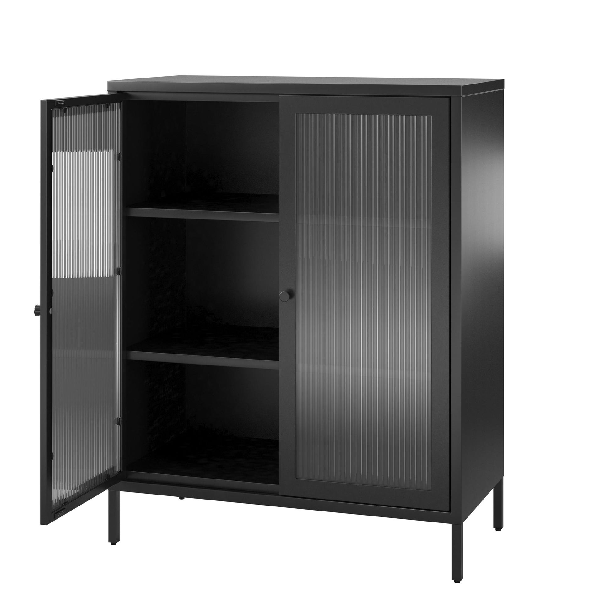 Ashbury Heights 2 Door Accent Cabinet-Fluted Glass Metal Locker, Black - Black