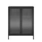 Ashbury Heights 2 Door Accent Cabinet-Fluted Glass Metal Locker, Black - Black