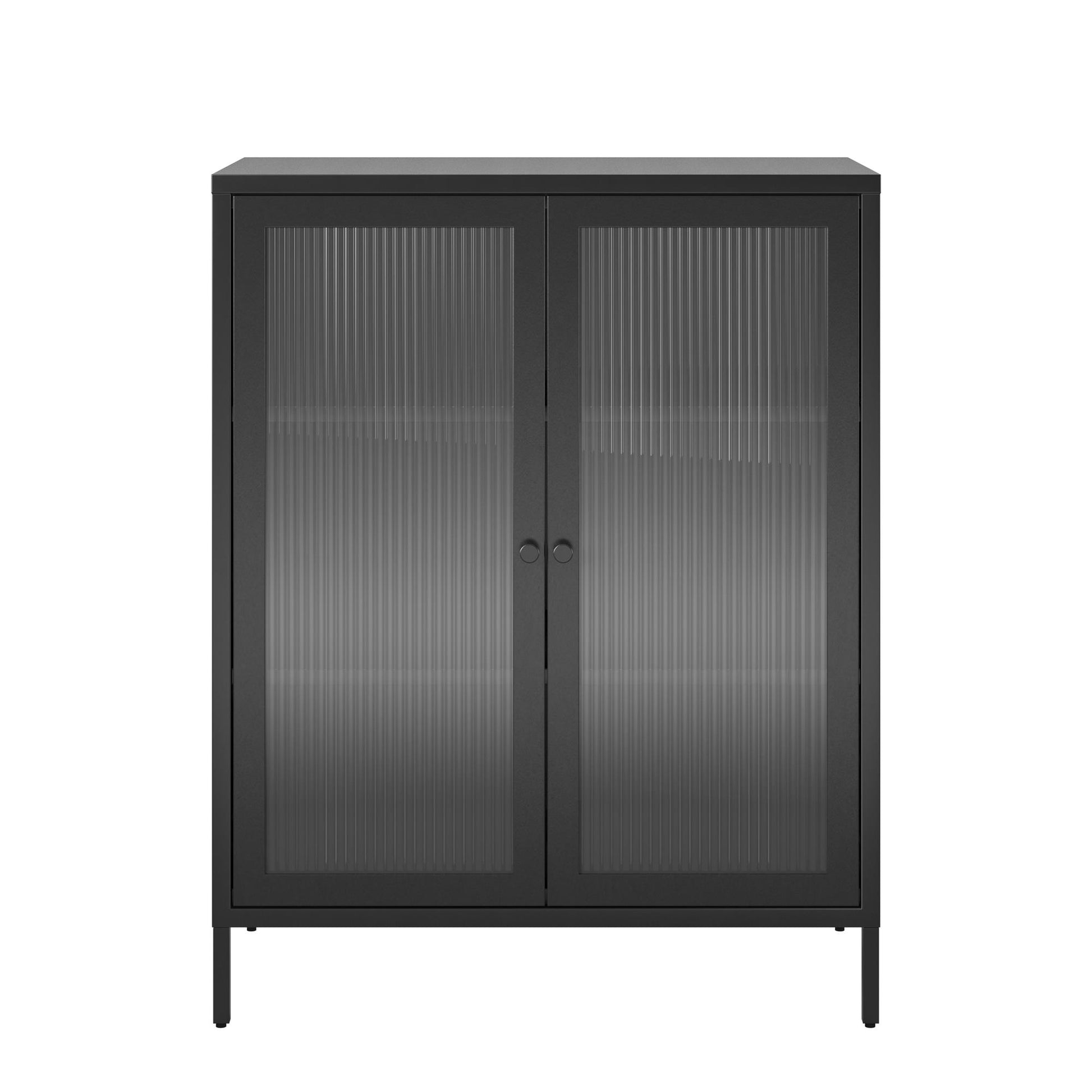 Ashbury Heights 2 Door Accent Cabinet-Fluted Glass Metal Locker, Black - Black