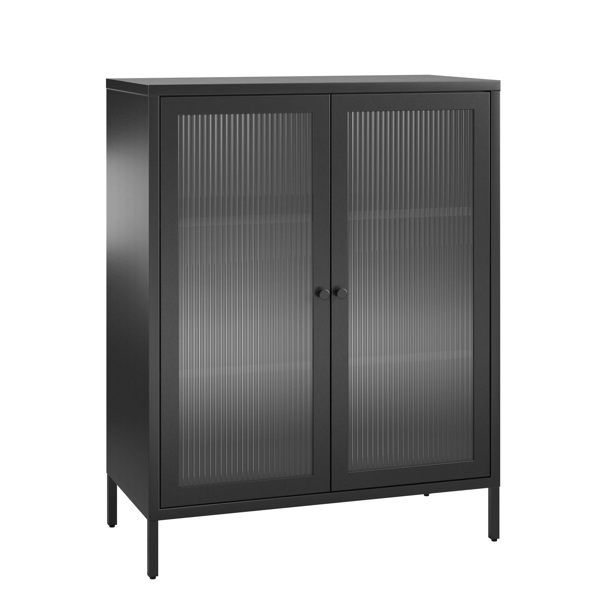 Ashbury Heights 2 Door Accent Cabinet-Fluted Glass Metal Locker, Black - Black