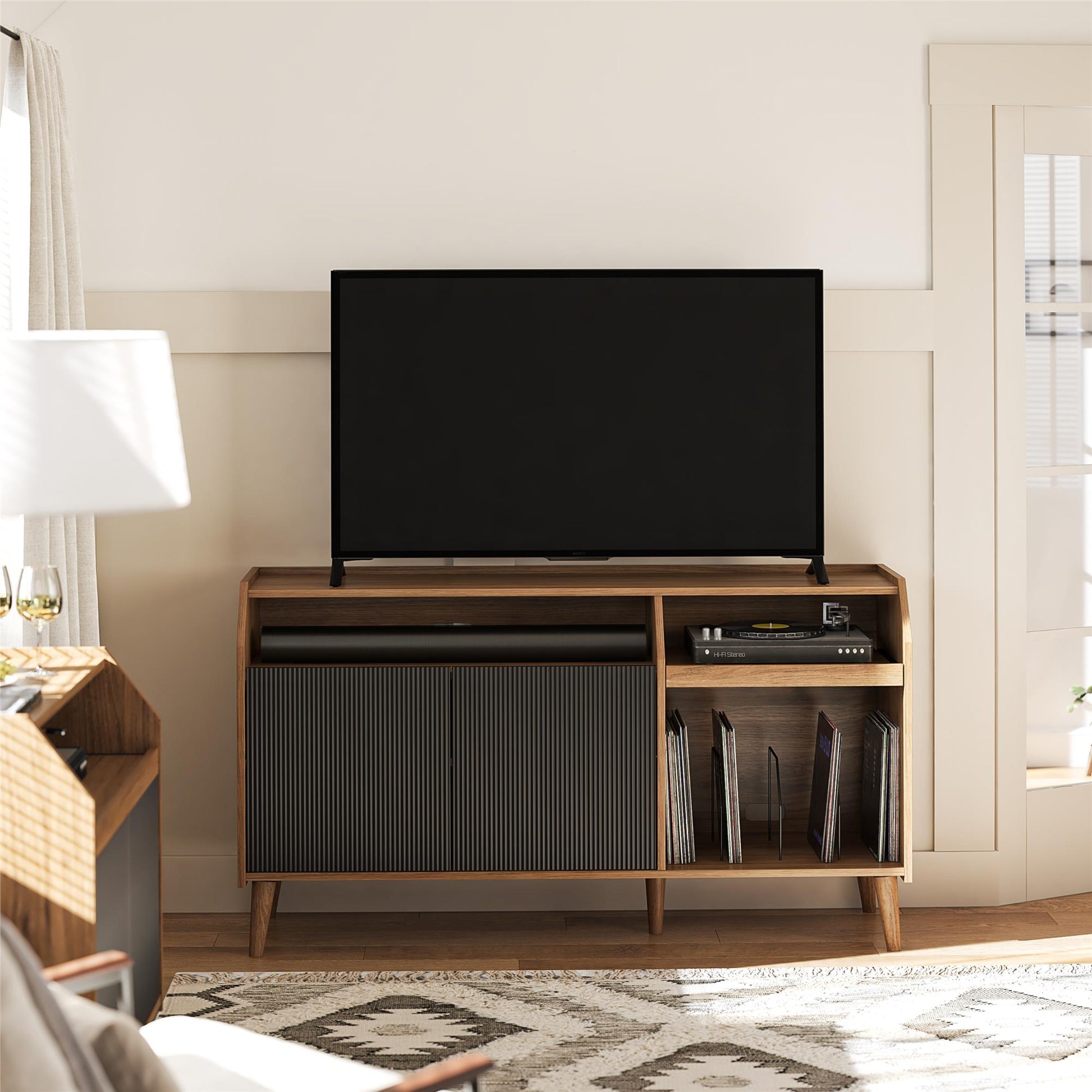 Magnolia TV Console/Record Station, Walnut/Black - Walnut