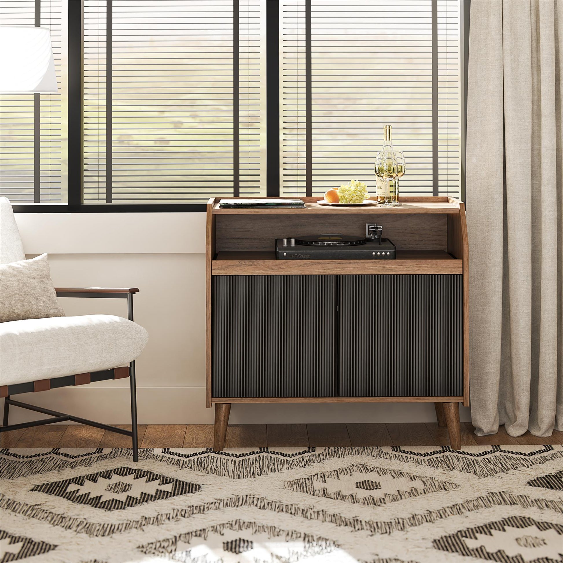 Magnolia Record Stand, Walnut/Black - Walnut