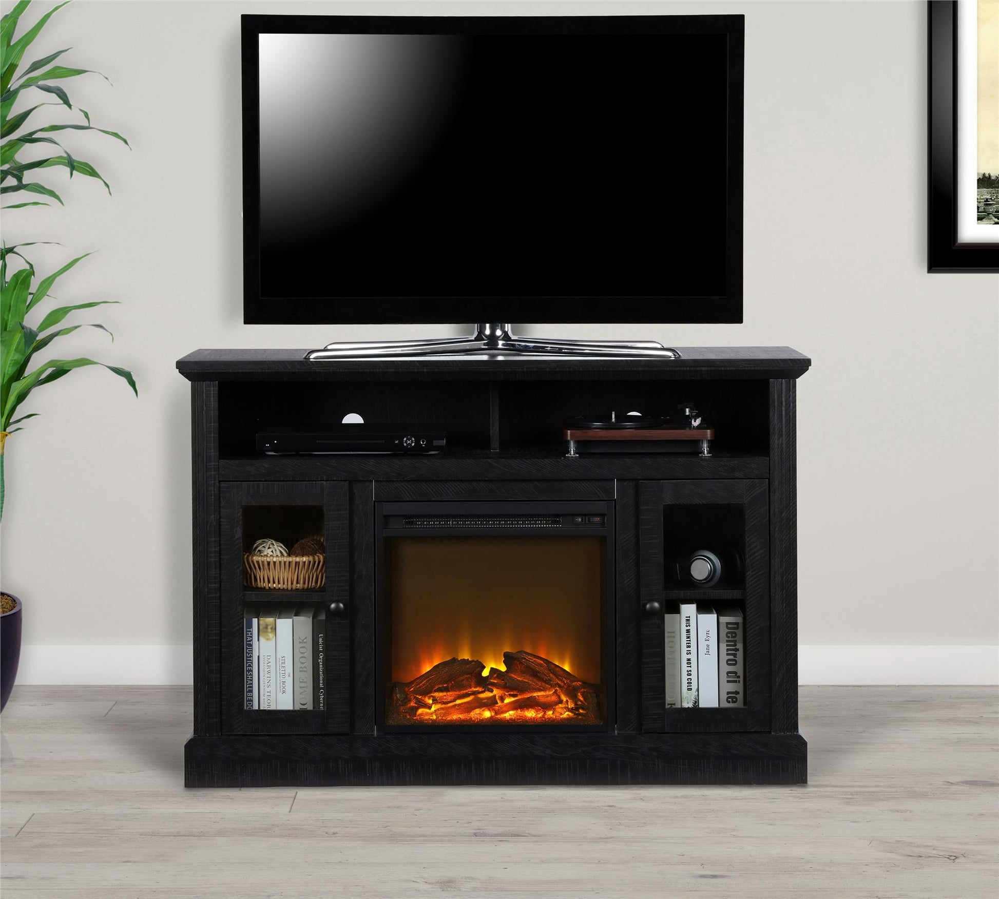 Chicago Electric Fireplace TV Console for TVs up to 50 Inch - Black Oak