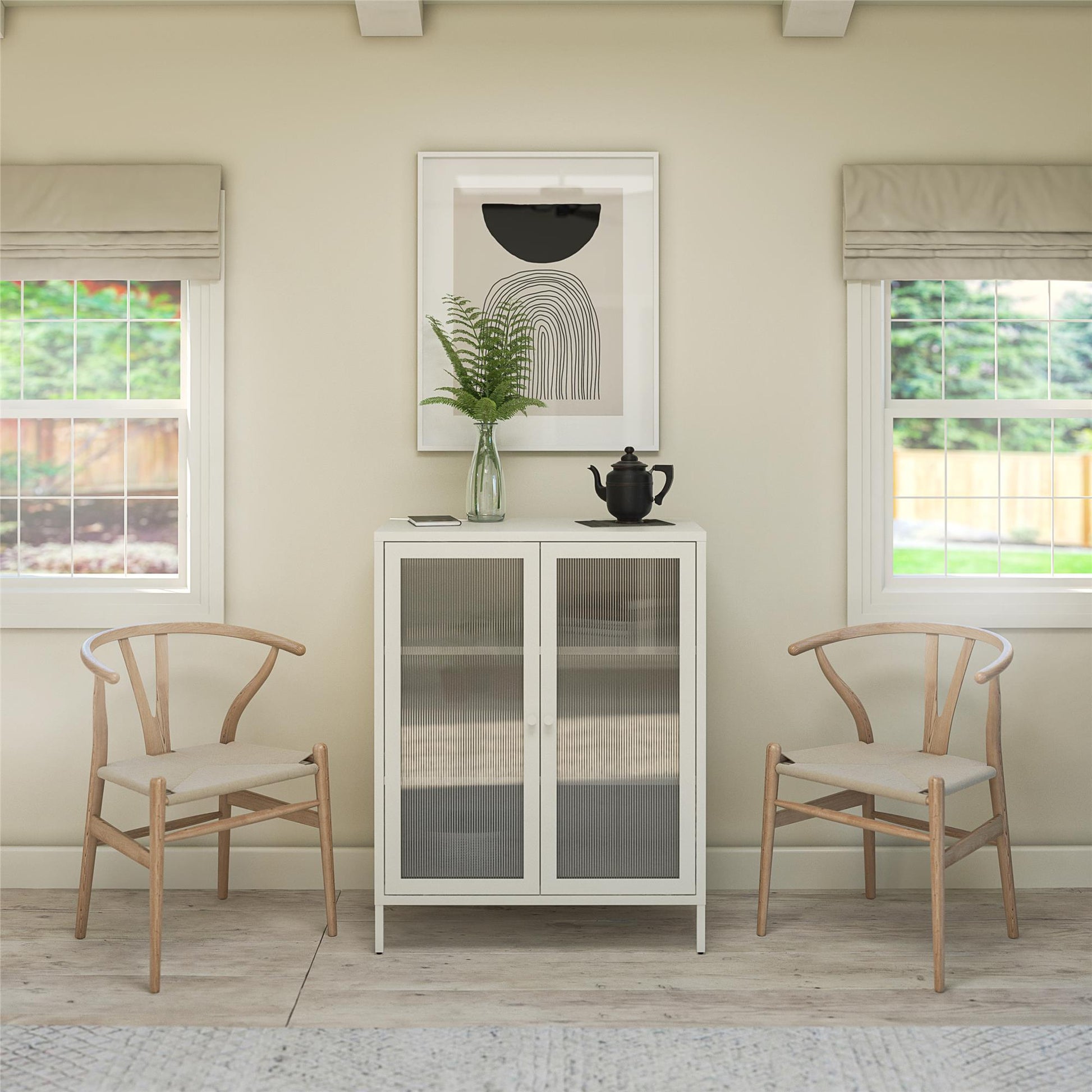 Ashbury Heights 2 Door Accent Cabinet-Fluted Glass Metal Locker, White - White