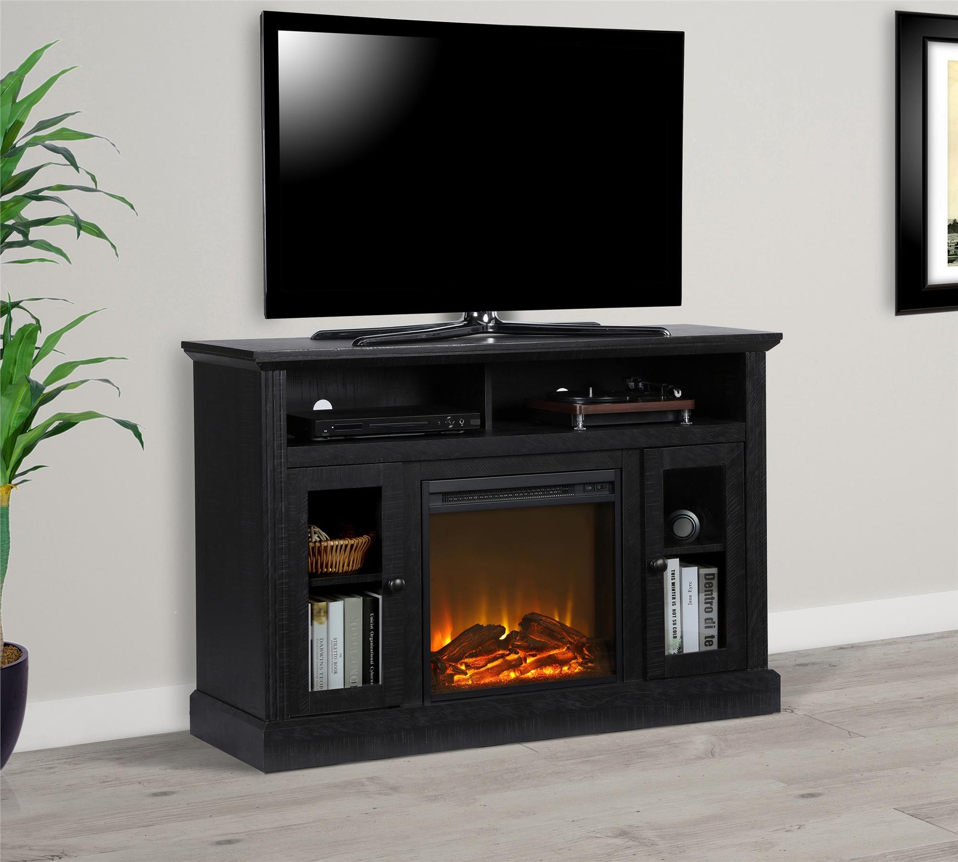 Chicago Electric Fireplace TV Console for TVs up to 50 Inch - Black Oak