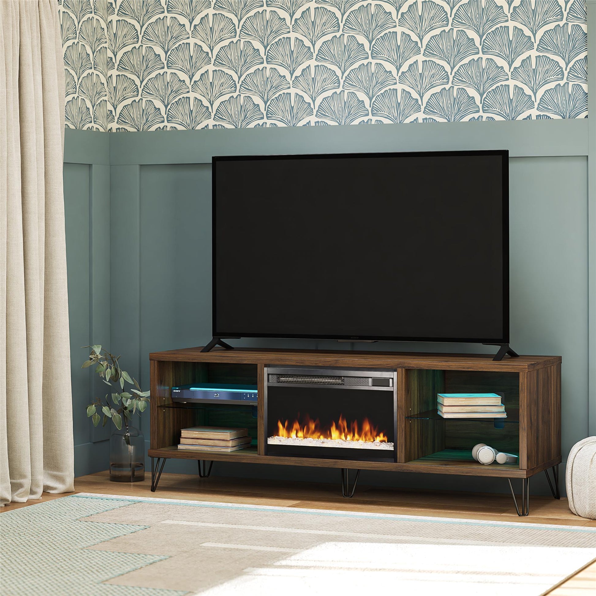 Concord 70" Fireplace TV Stand, Walnut - Walnut