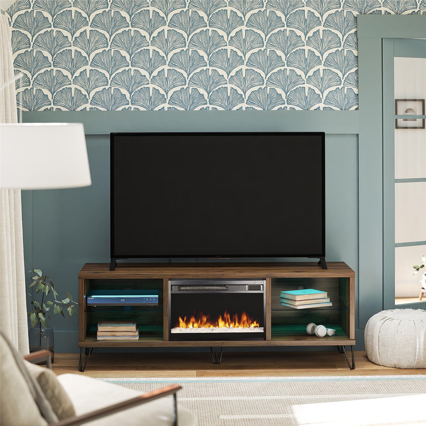 Concord 70" Fireplace TV Stand, Walnut - Walnut