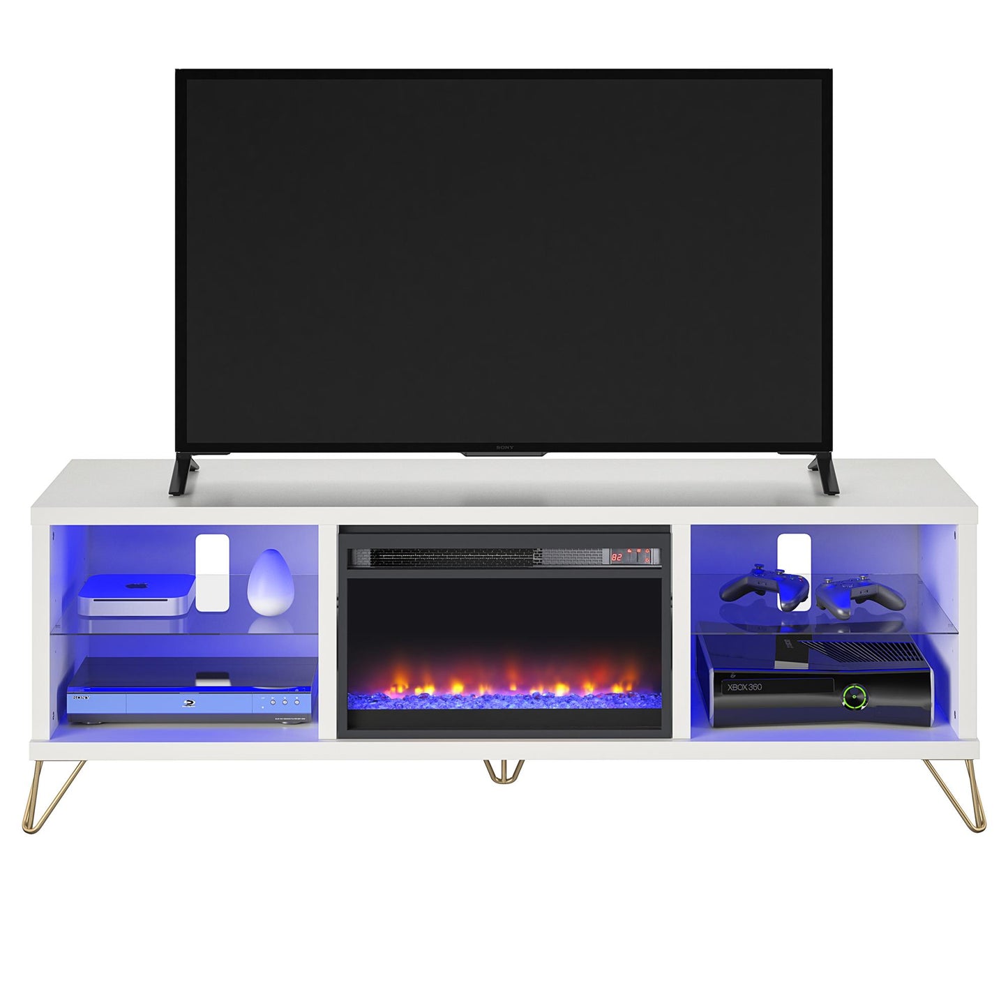 Finley 70" Fireplace TV Stand, White - White